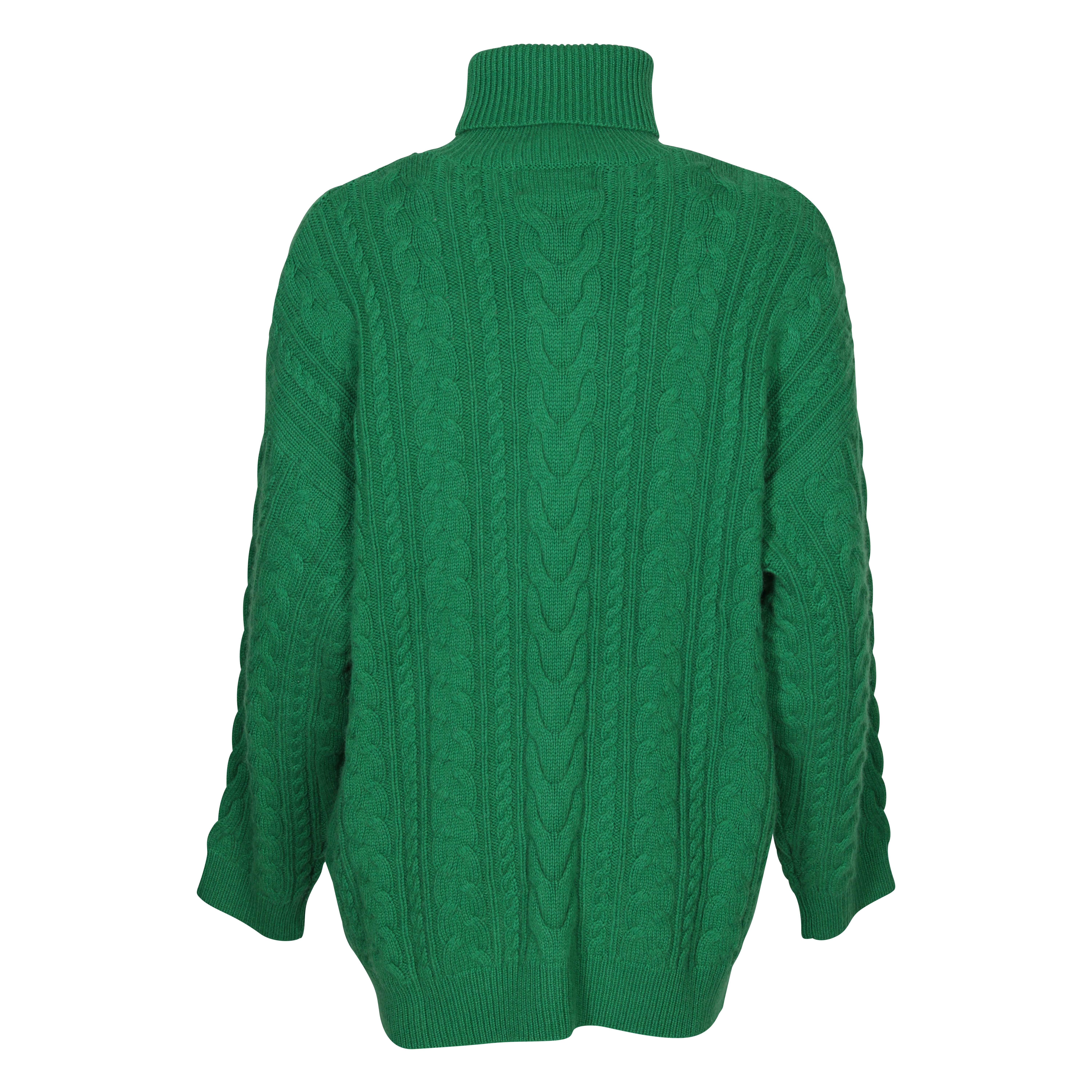 Flona Cashmere Rollneck Cable Pullover in Green