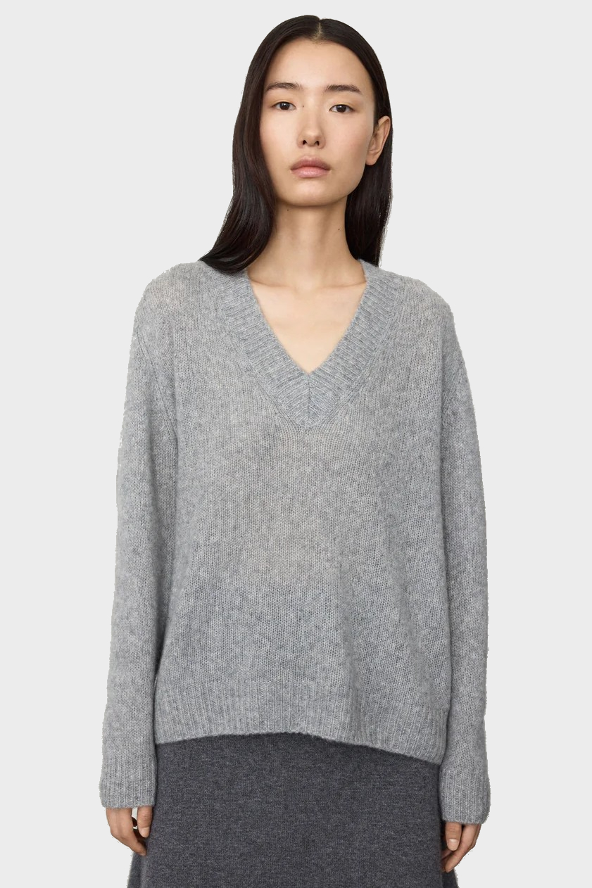 LISA YANG Leona Cashmere/Silk Sweater in Light Grey 2 / M-L
