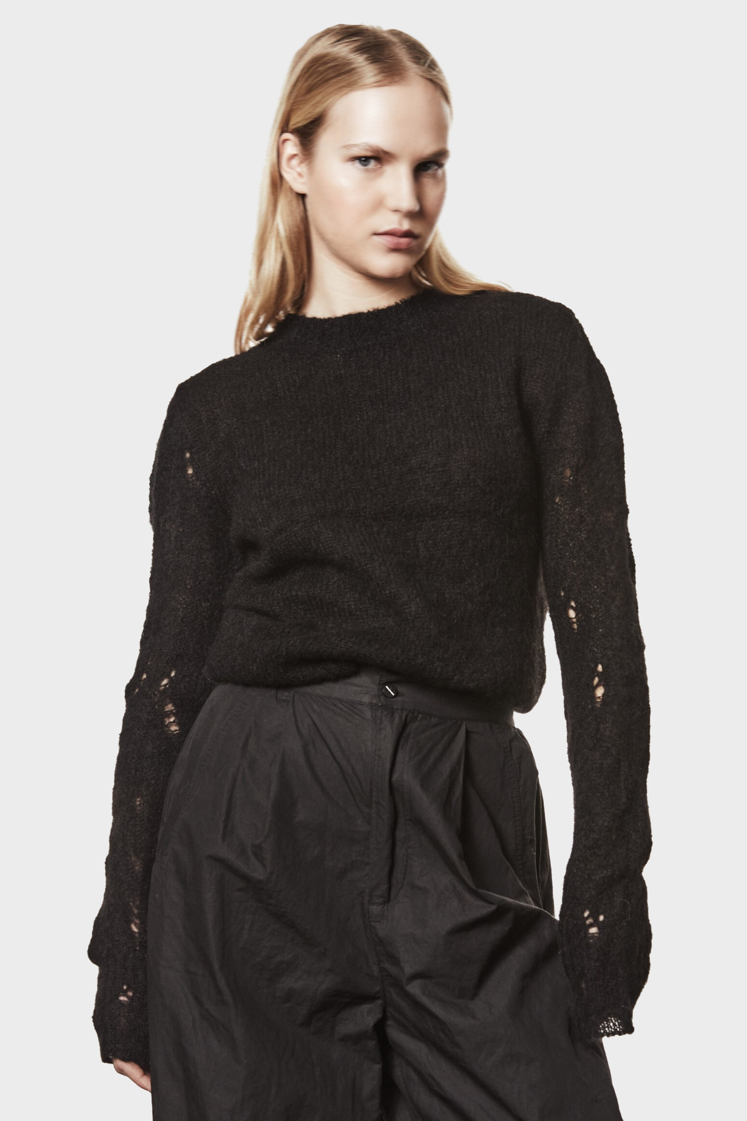 THOM KROM Distroyed Knit Pullover in Black