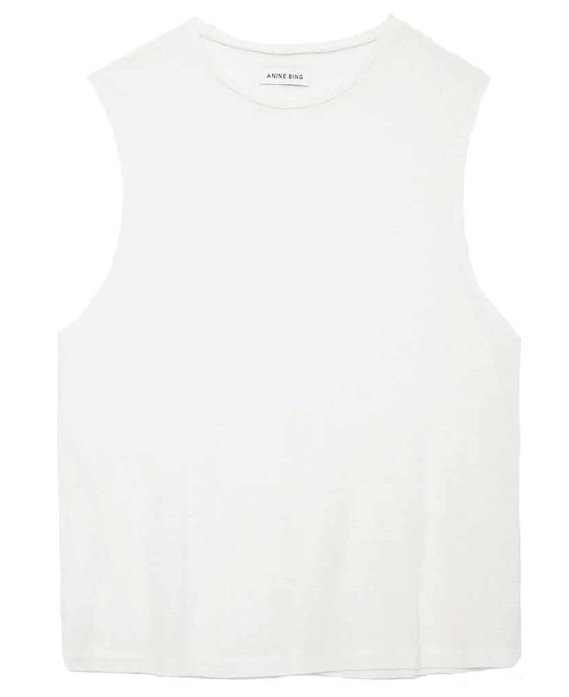 ANINE BING Issac Tee in White Linen Blend