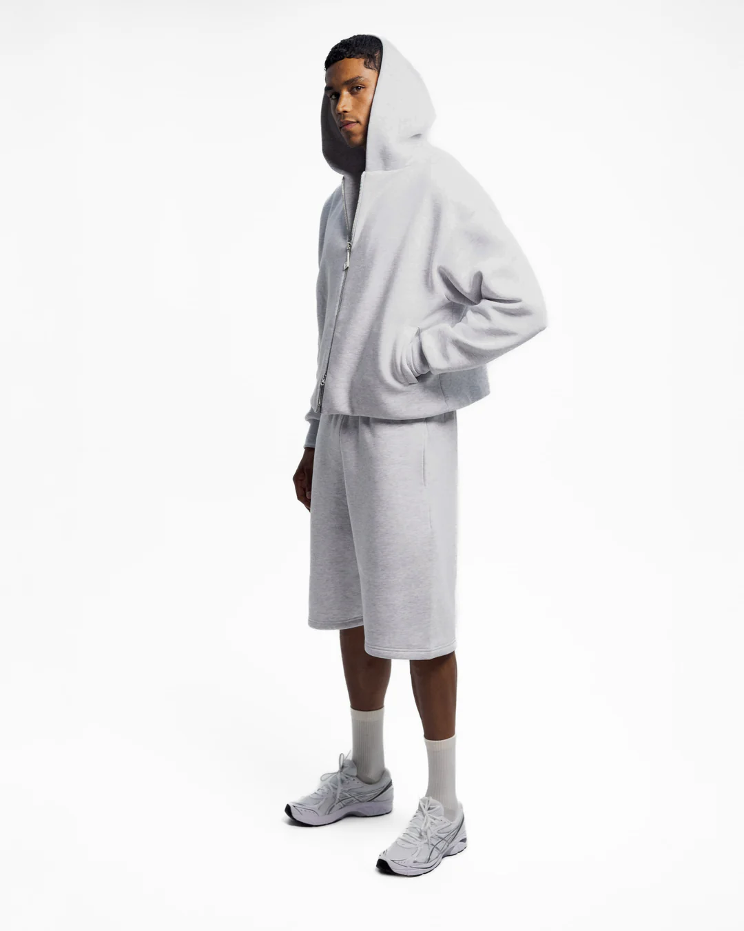 PERPLEX Two Way Zip Hoodie in Heather Grey