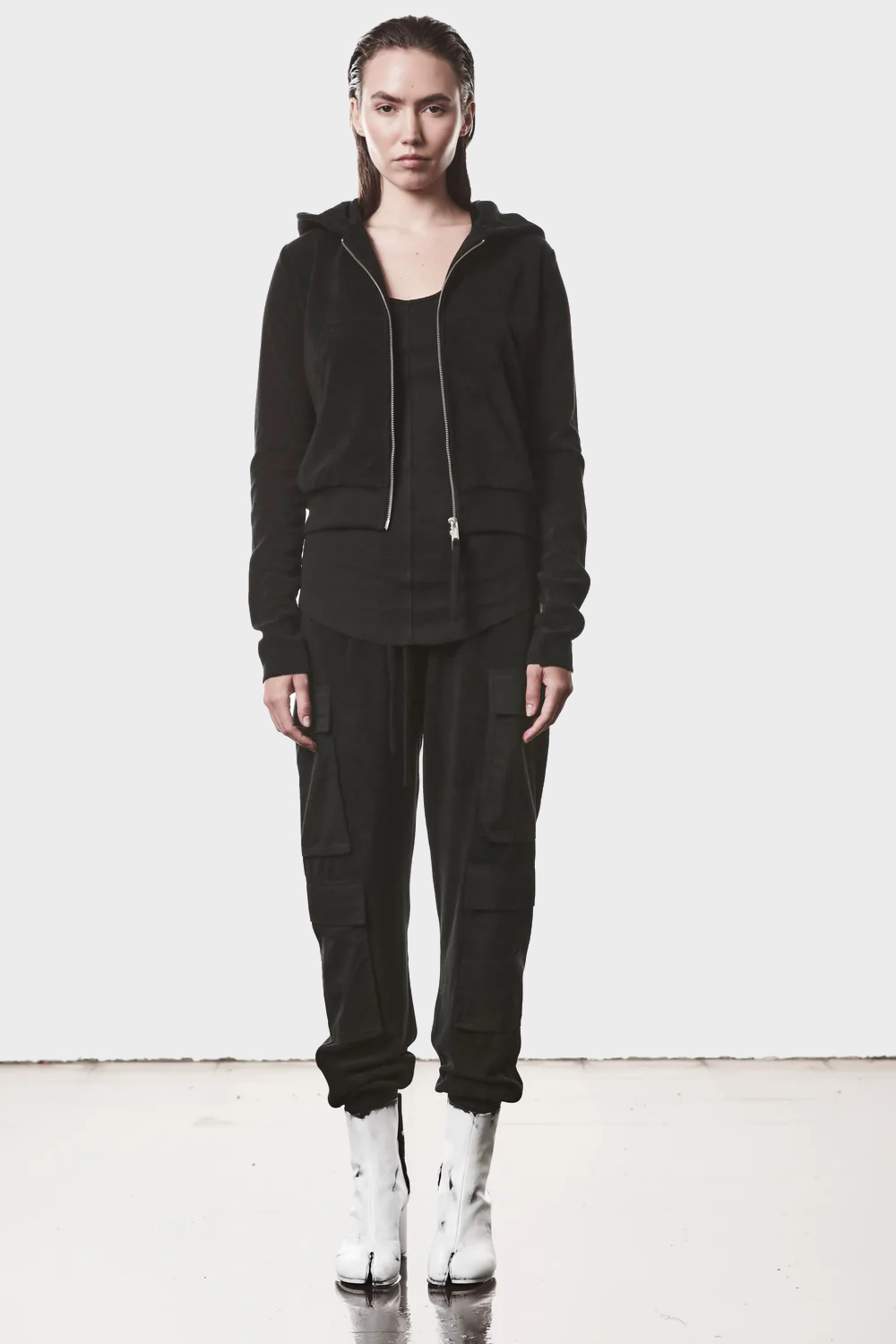 THOM KROM Terry Zip Hoodie in Black