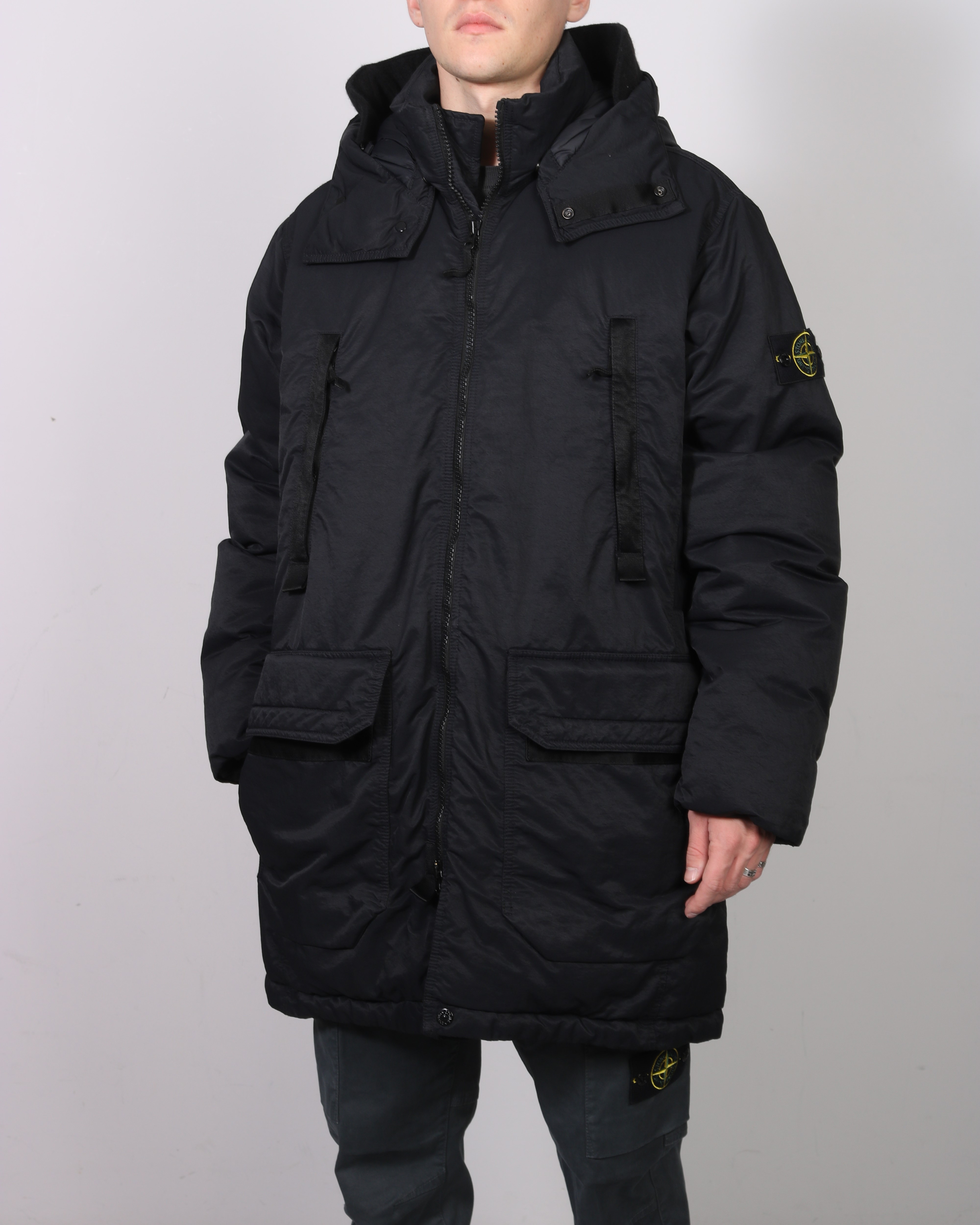 STONE ISLAND Opaque Nylon Twill Down Parka in Black