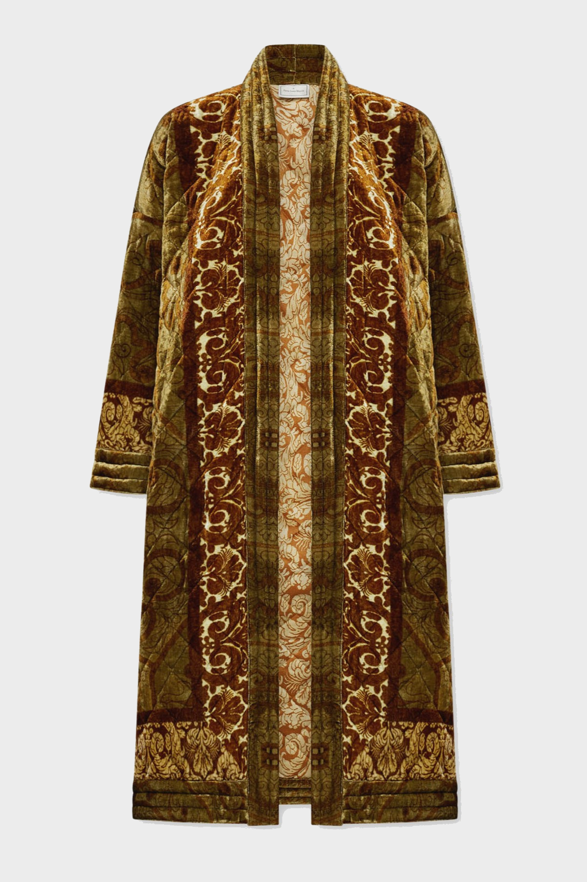 PIERRE-LOUIS MASCIA Padded Velvet Coat in Brown/Beige