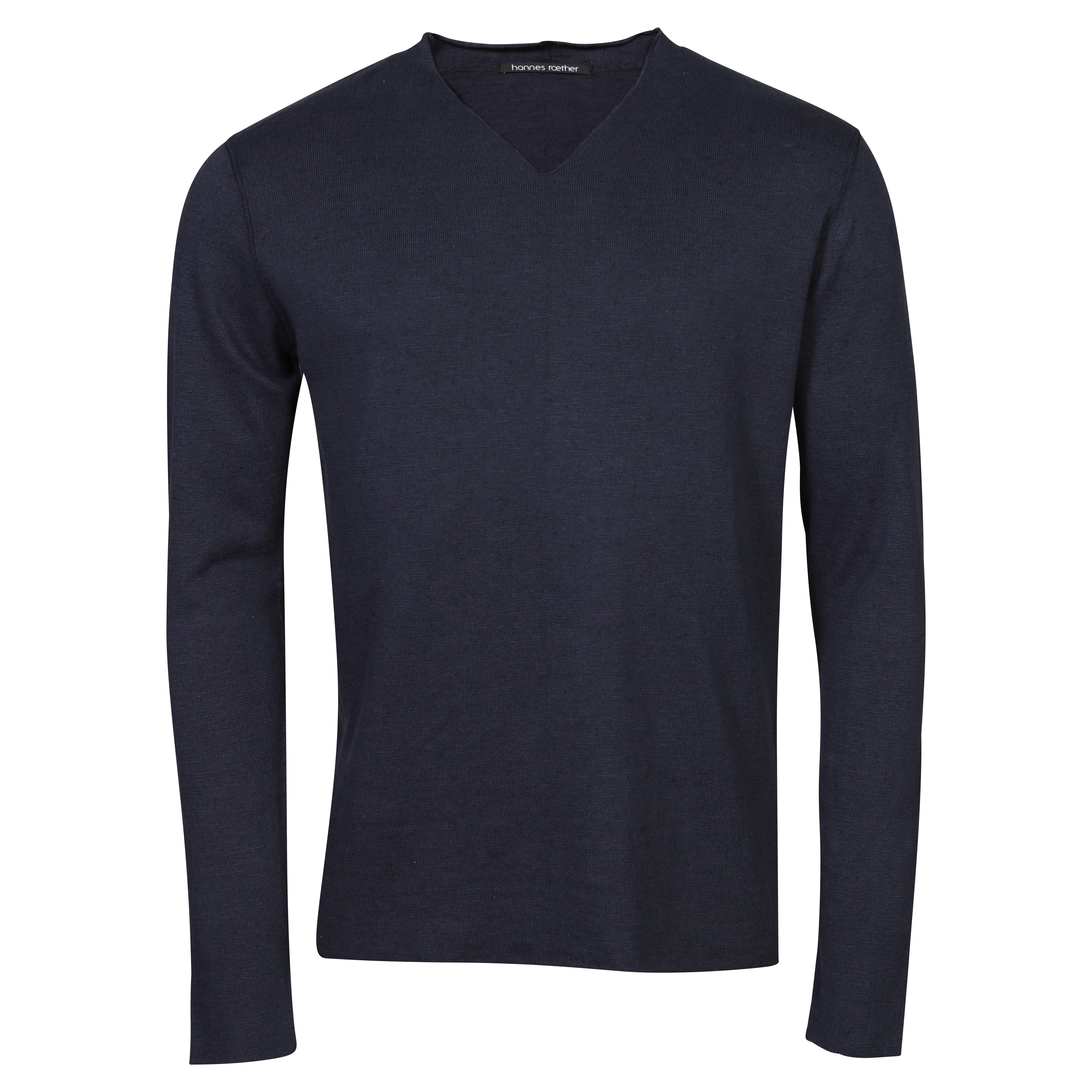 Hannes Roether V-Neck Knit Sweater in Dark Navy