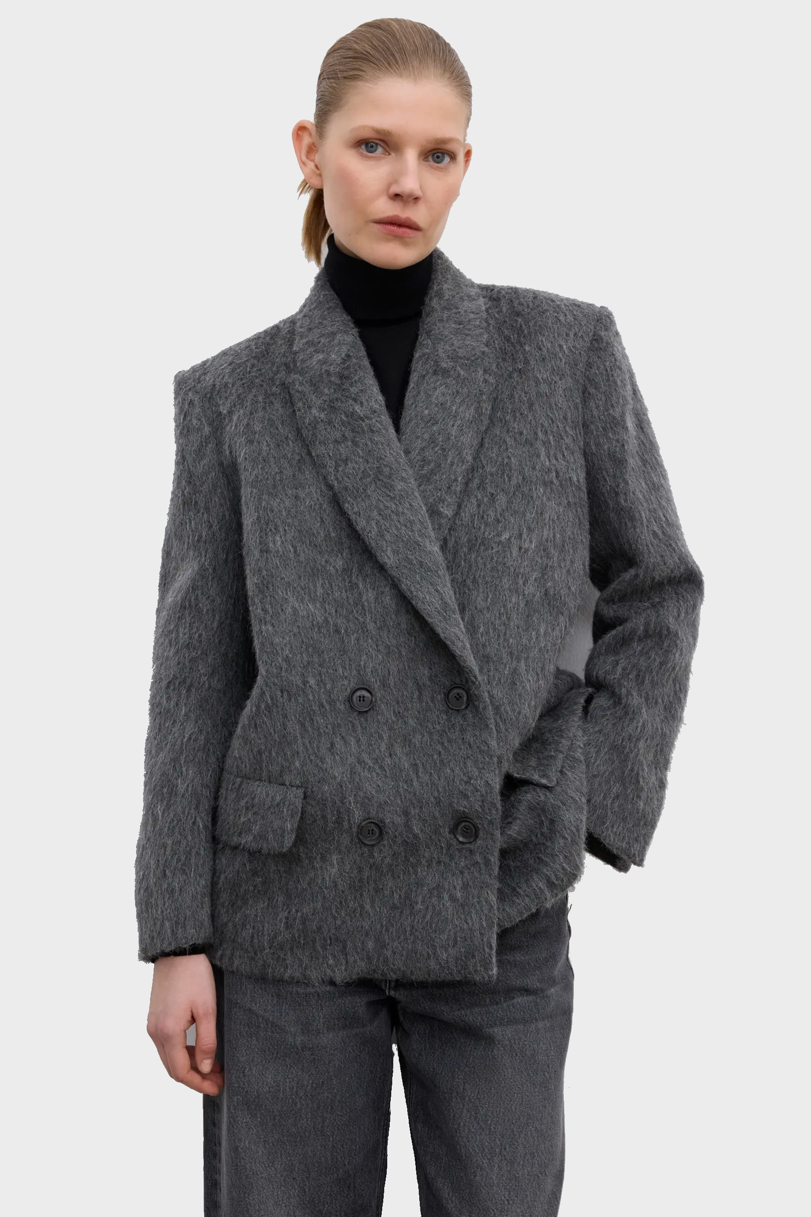 DAGMAR Brushed Wool Blazer in Grey