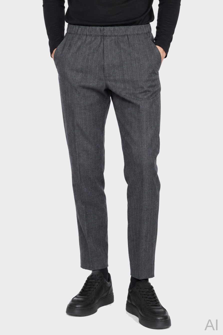 NINE:INTHE:MORNING Mirco Wool Stretch Pant in Dark Grey Pinstripes 54
