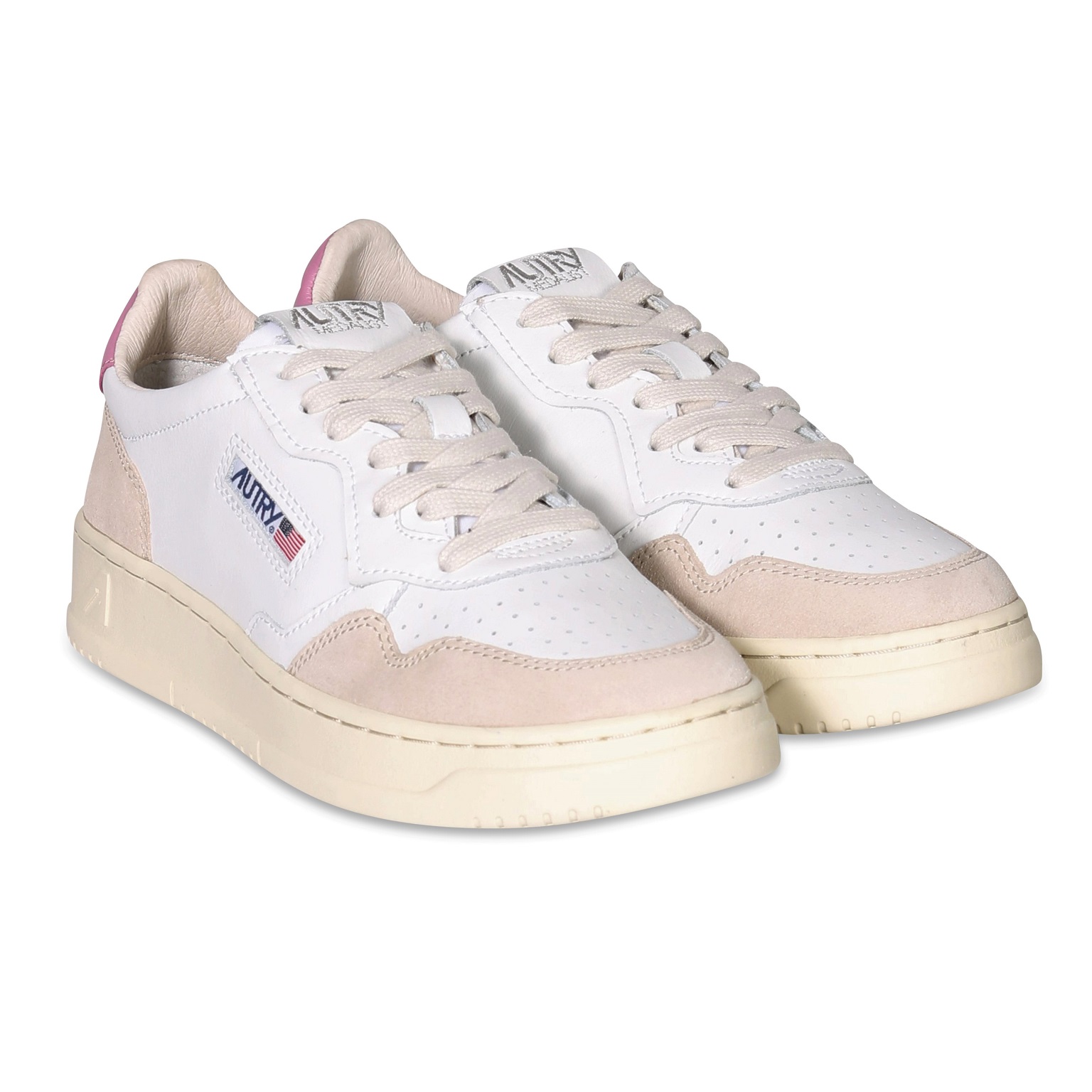 AUTRY ACTION SHOES Low Sneaker in Beige Suede/White/Pink 35