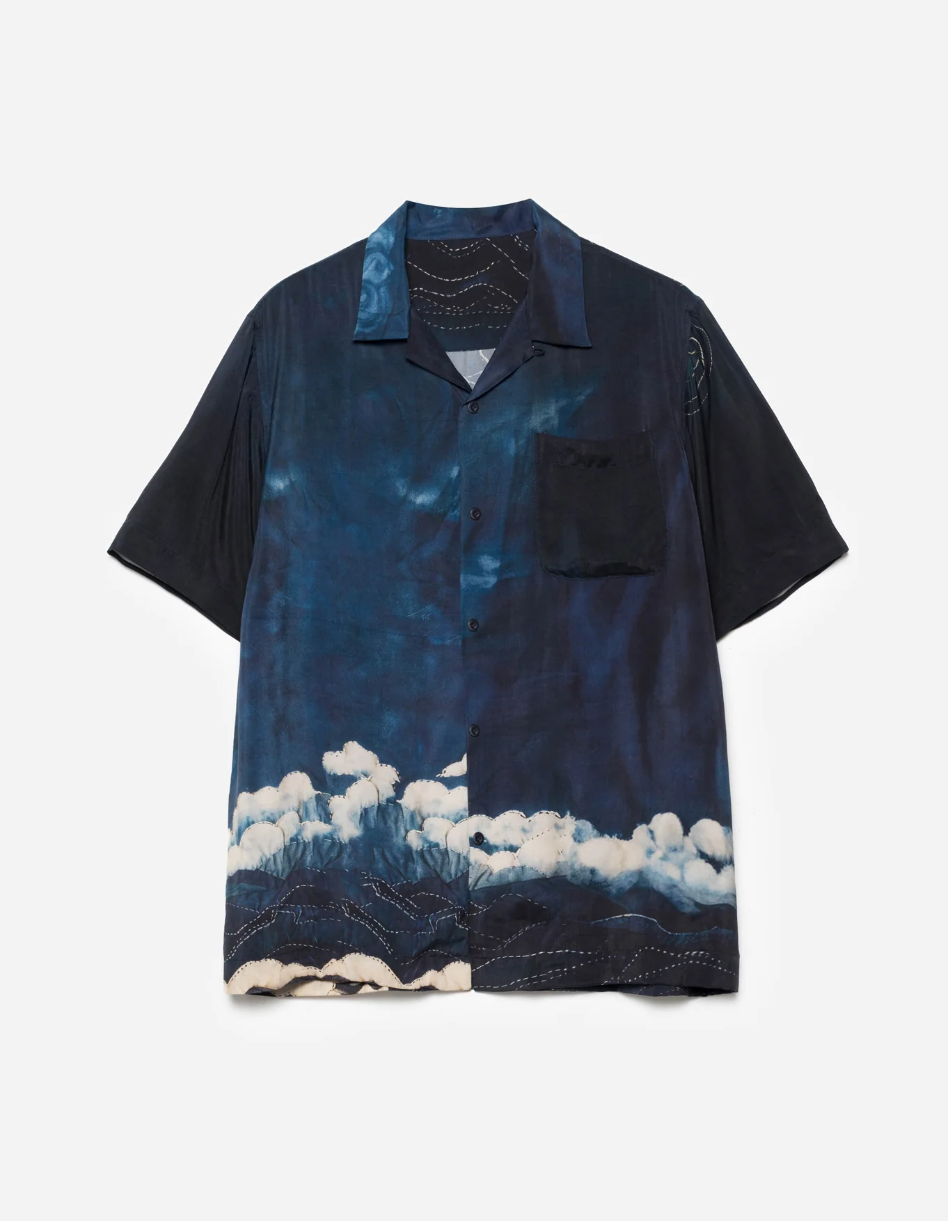 MAHARISHI 6230 Boro Crane Camp Collar Shirt in Indigo