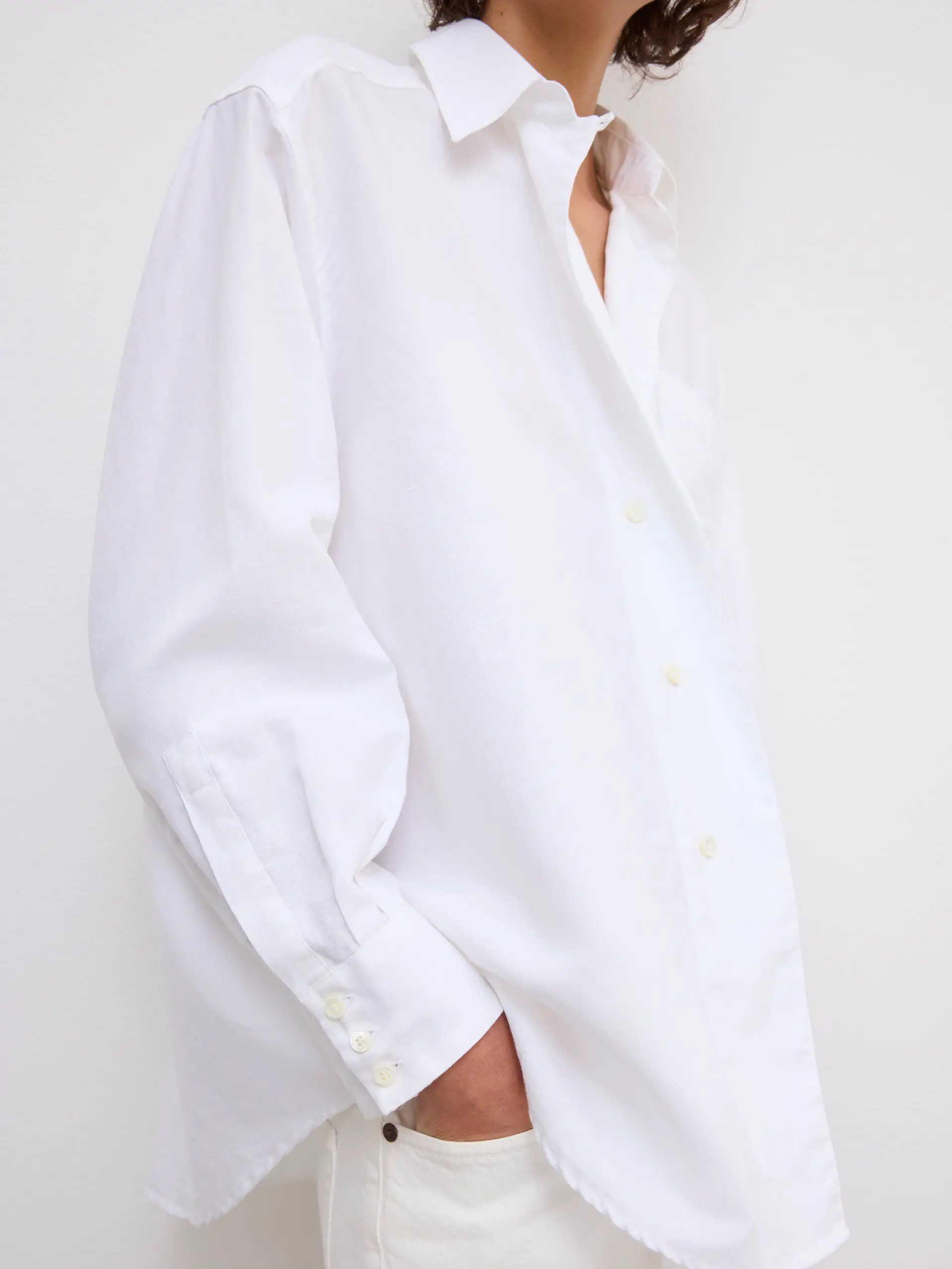 DAGMAR Asymmetric Cotton/Linen Shirt in White
