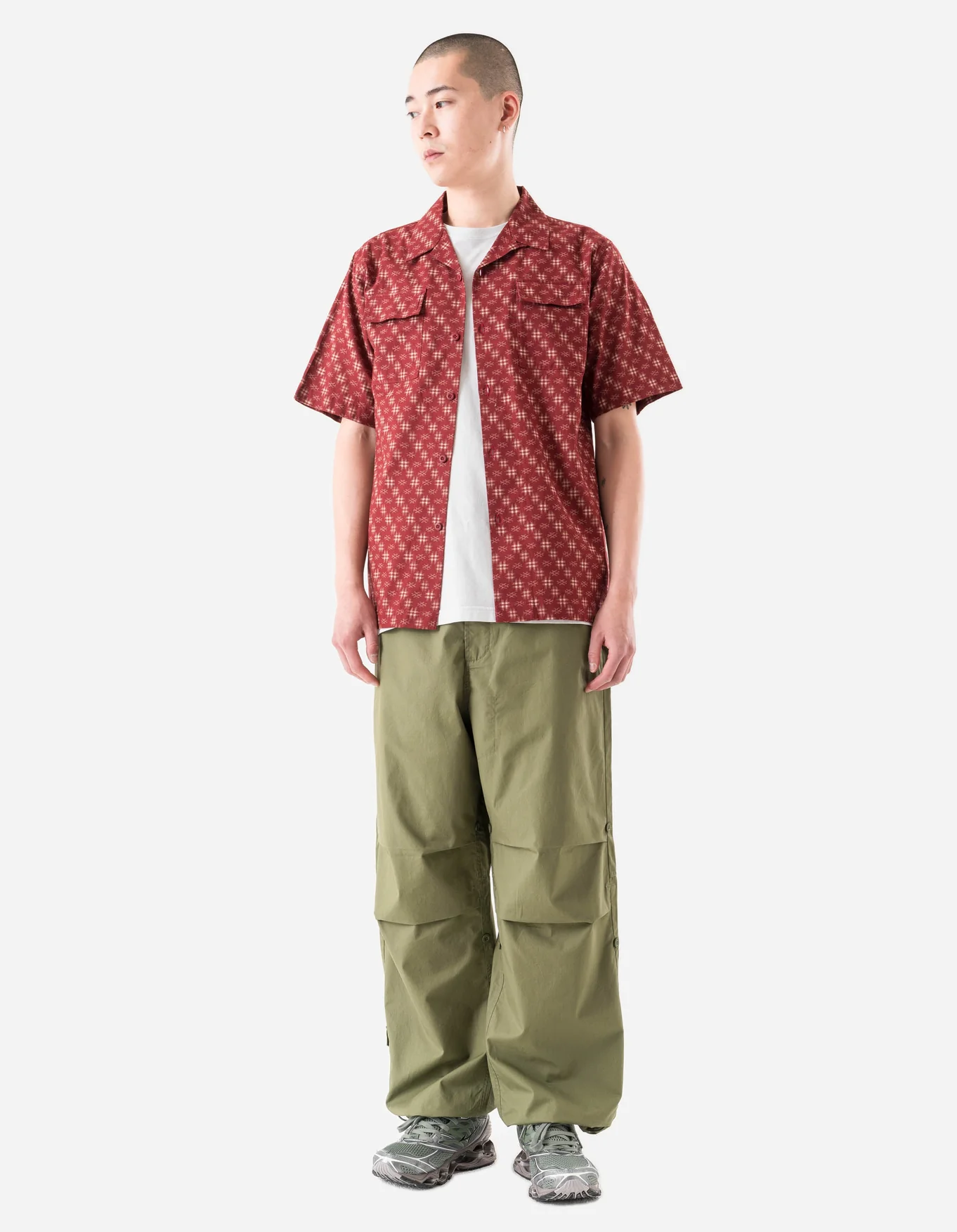MAHARISHI 7320 Kasuri Cuban Collar Shirt in Red