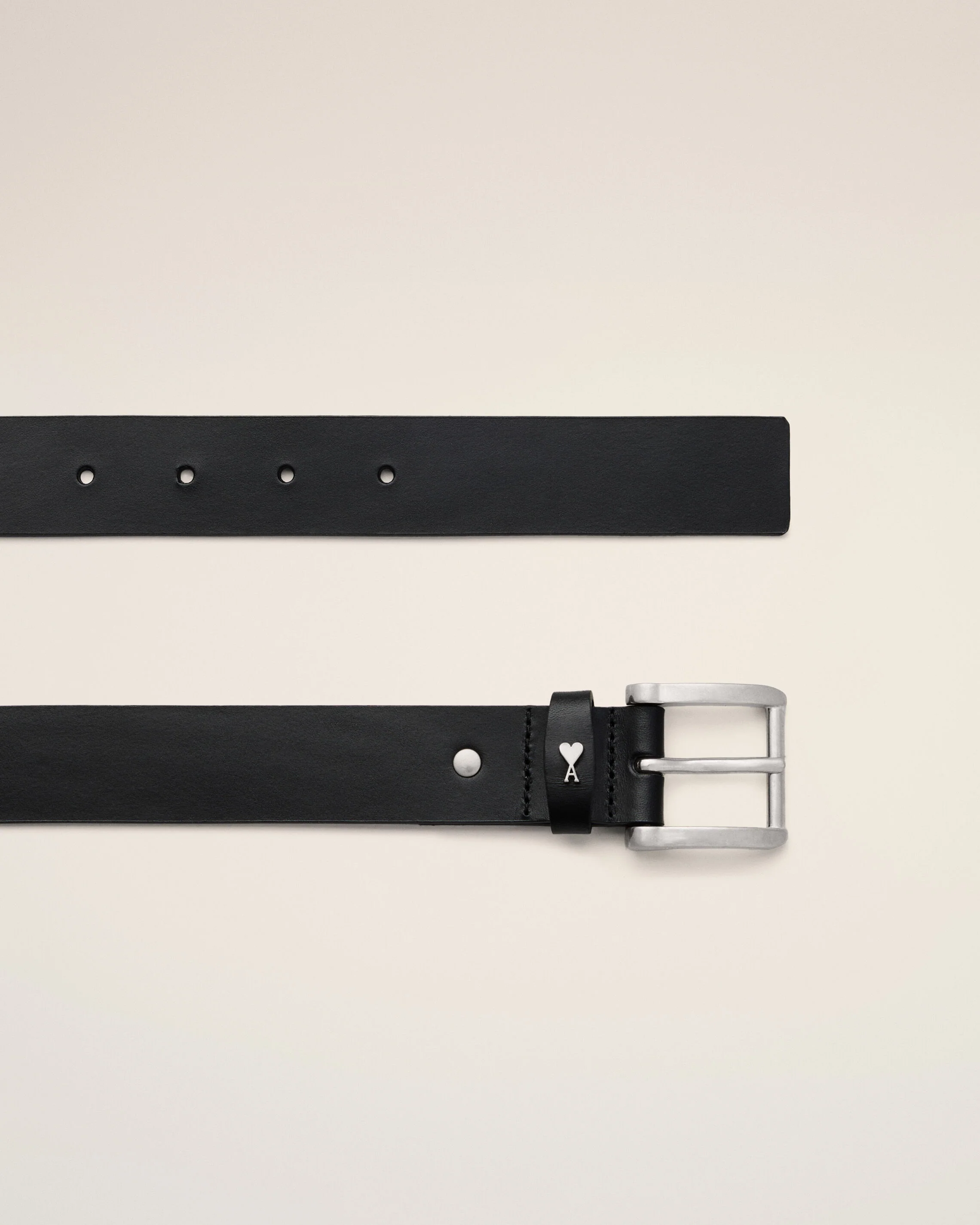 AMI PARIS Leather Belt in Black/Silver