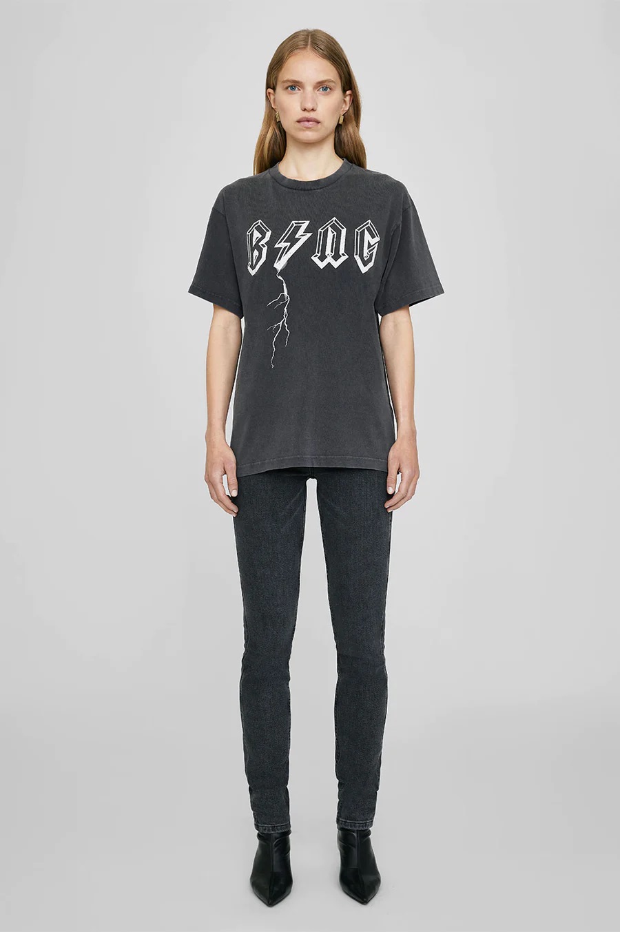 ANINE BING Bolt Tee in Washed Black L