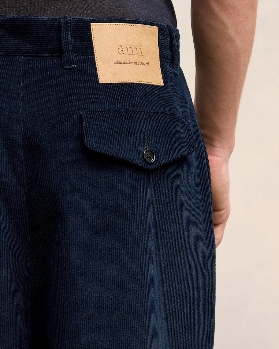 AMI PARIS Corduroy Carrot Oversized Trouser in Navy Blue XXL