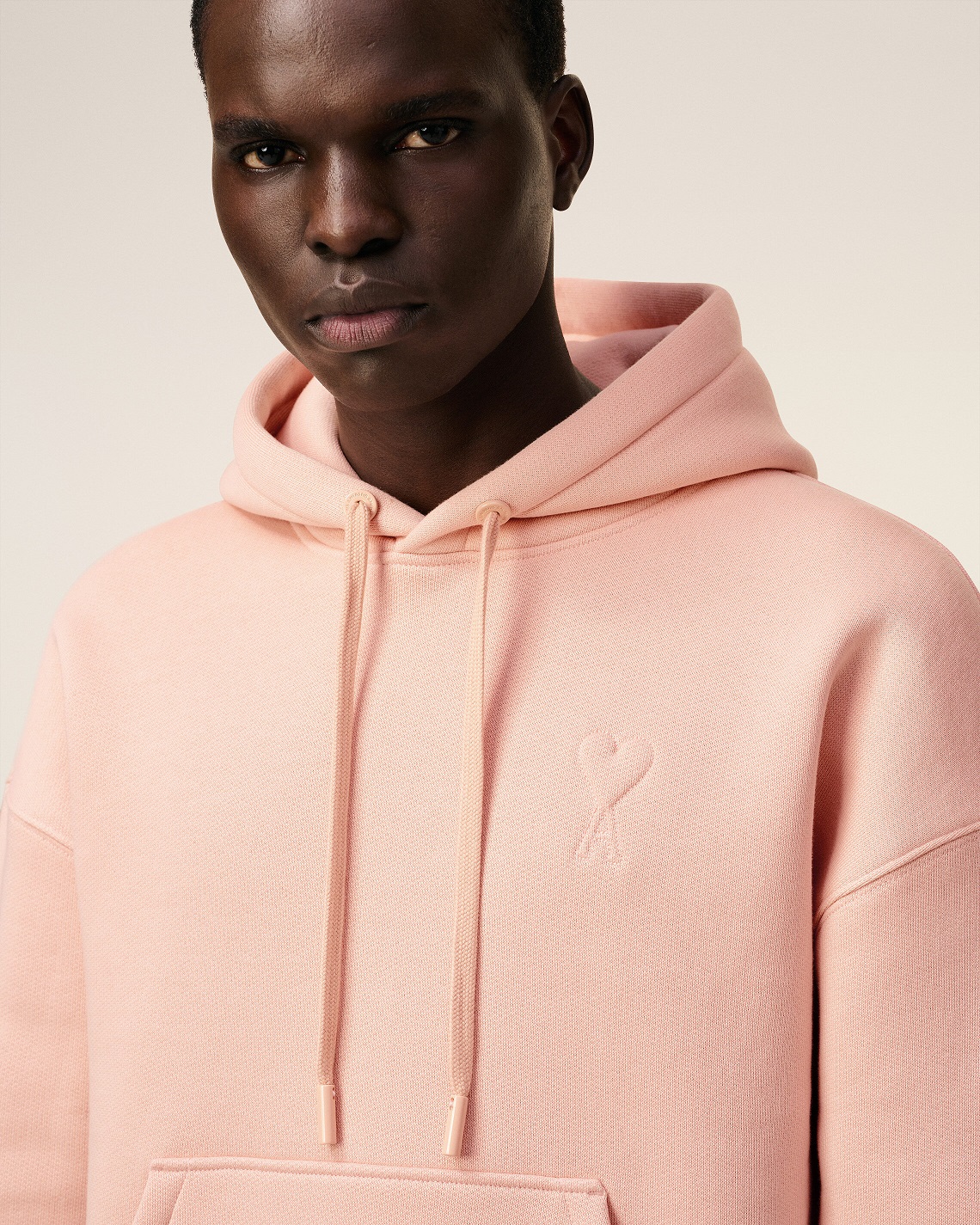 AMI PARIS de Coeur Embossed Hoodie in Powder