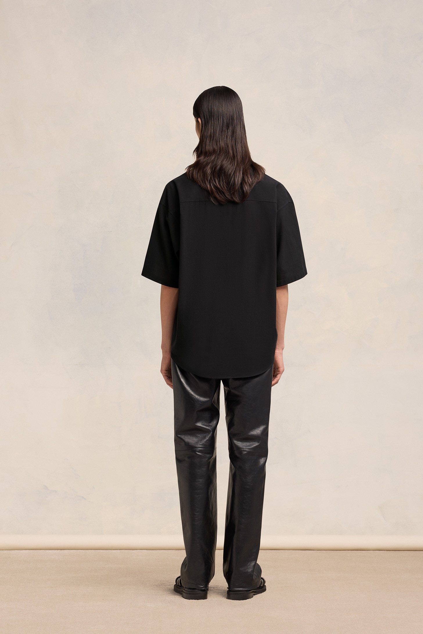 AMI PARIS de Coeur Boxy Fit Cotton Crepe SL Shirt in Black M
