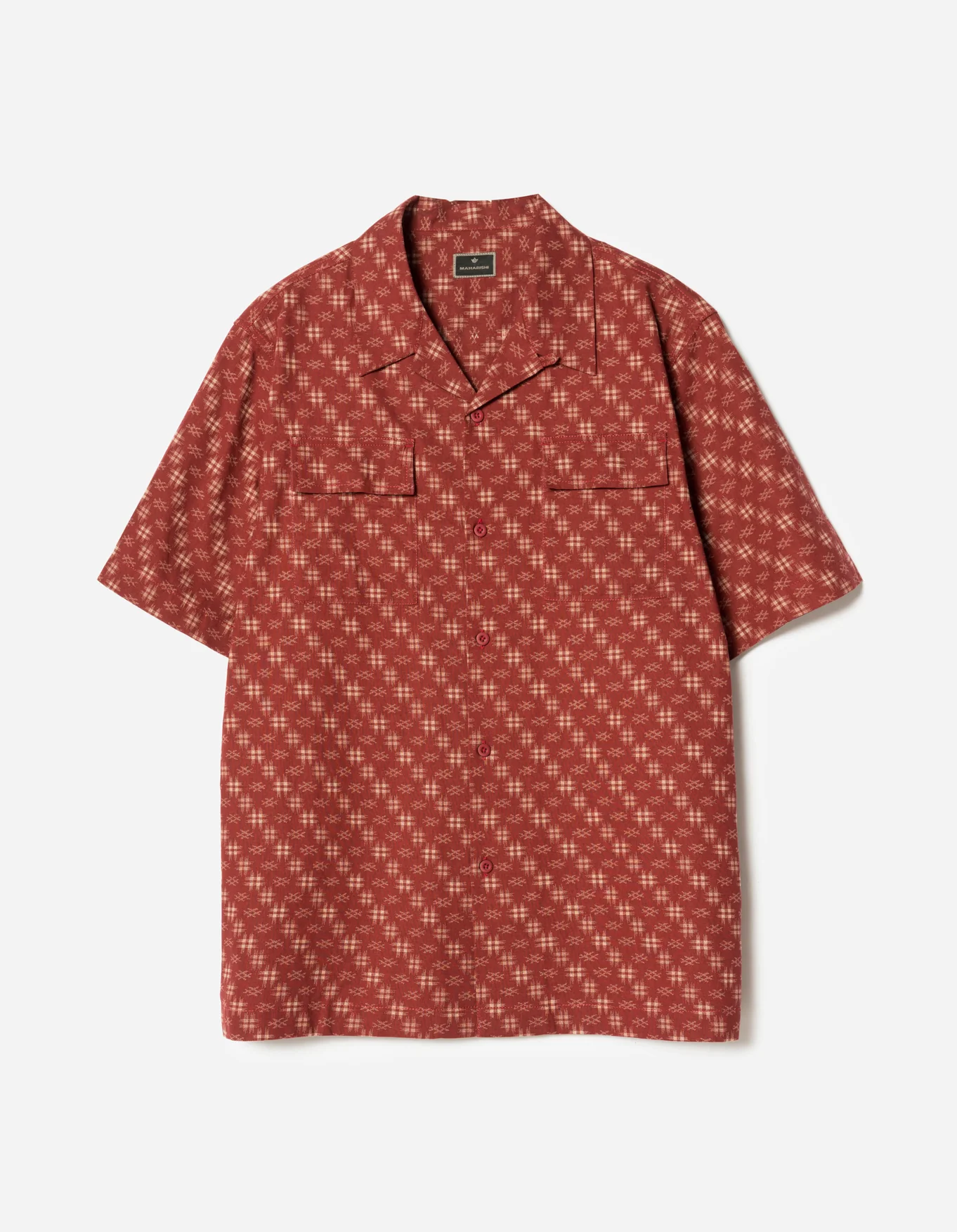 MAHARISHI 7320 Kasuri Cuban Collar Shirt in Red