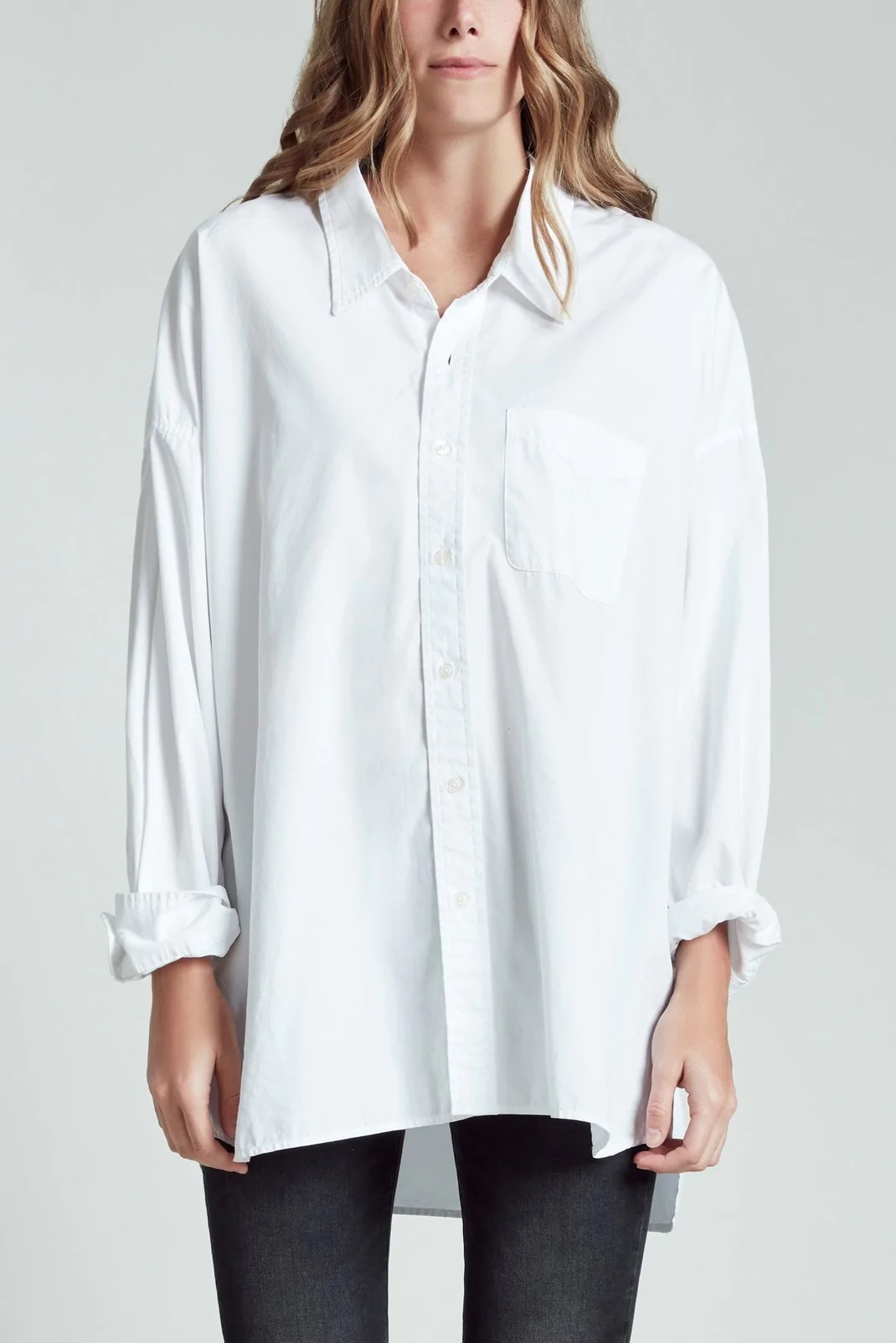 R13 Drop Neck Oxford Shirt in White XS