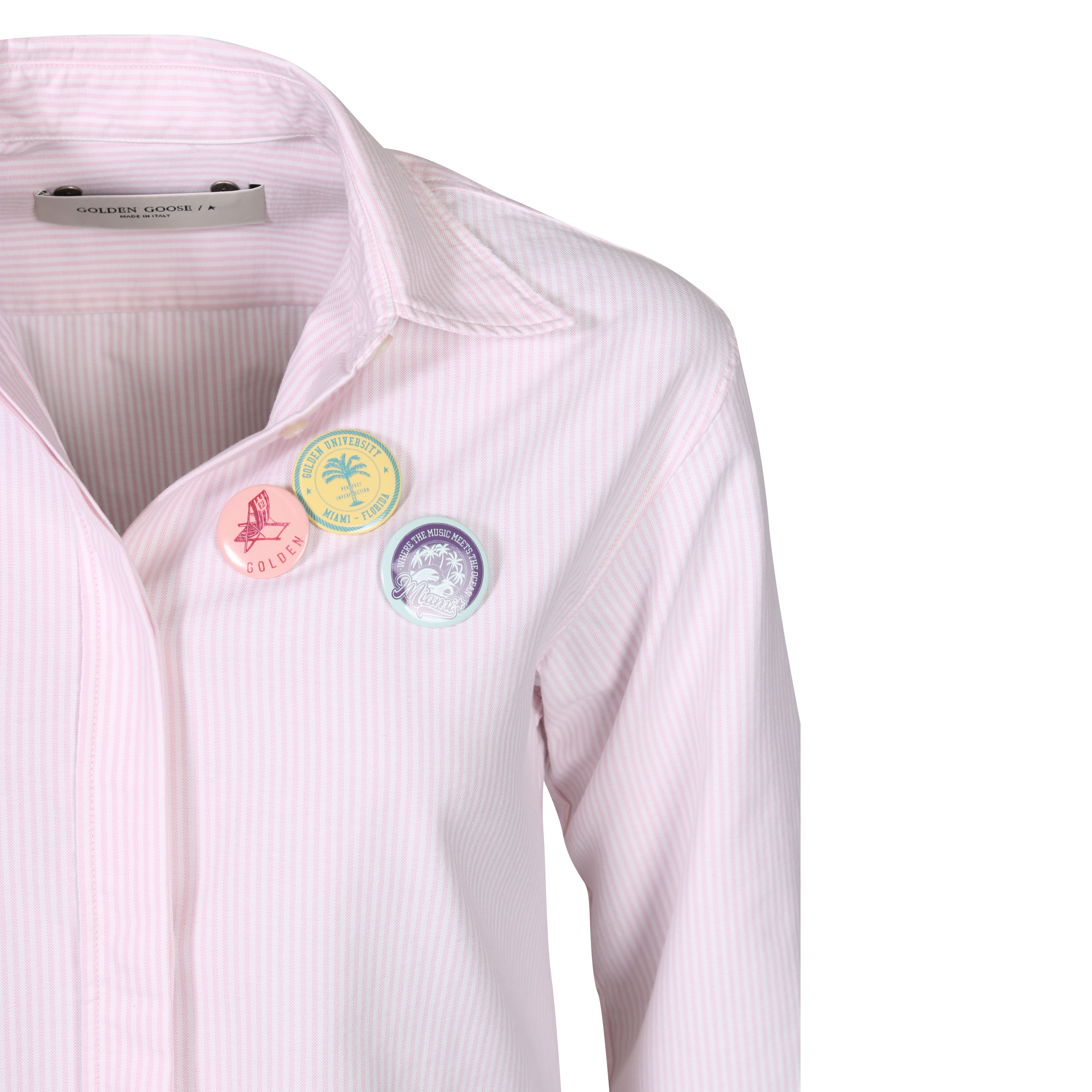Golden Goose Journey Shirt Boyfriend Striped Oxford Cotton Pink/White L