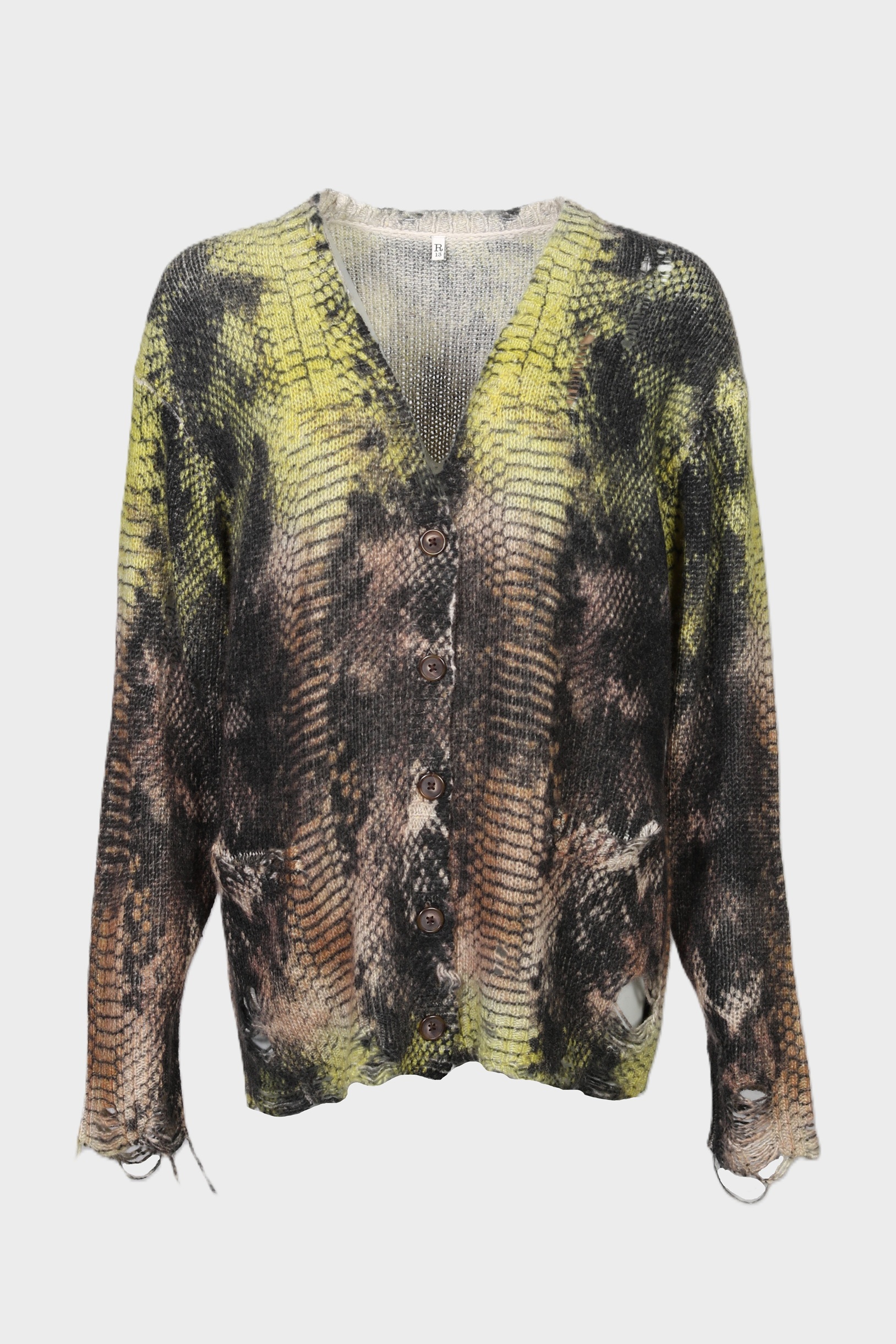 R13 Printed Boyfirend Cashmere Cardigan in Brown Green Ombre Snake