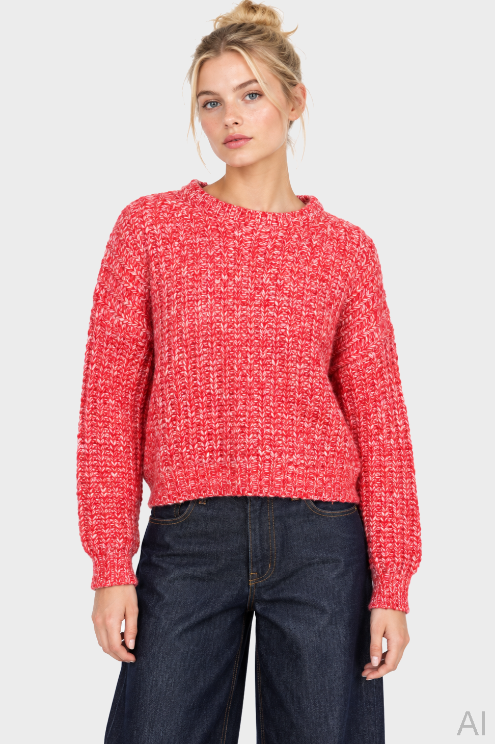 WARM ME Amaya Cropped Heavy Cashmere Sweater in Red Melange