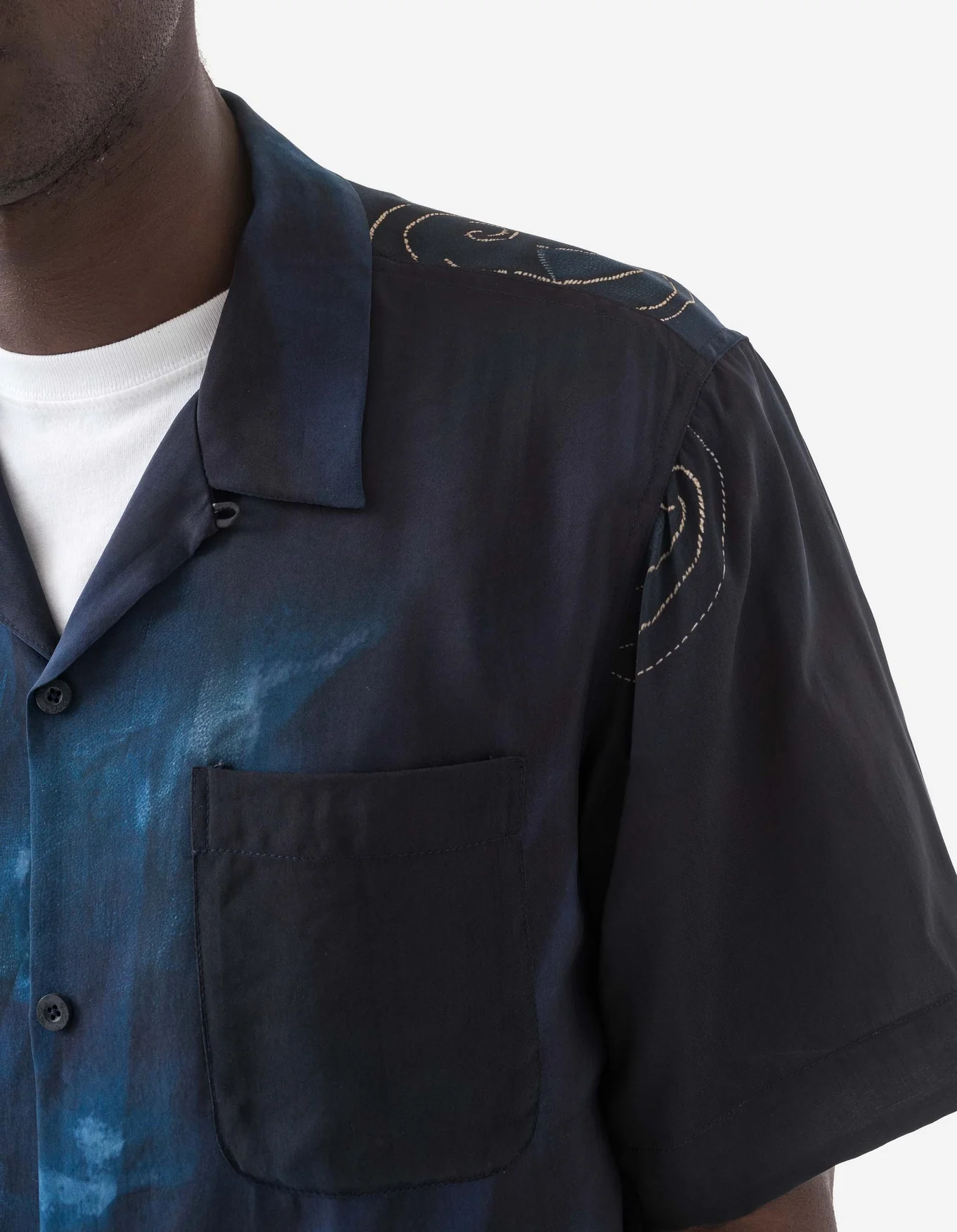 MAHARISHI 6230 Boro Crane Camp Collar Shirt in Indigo