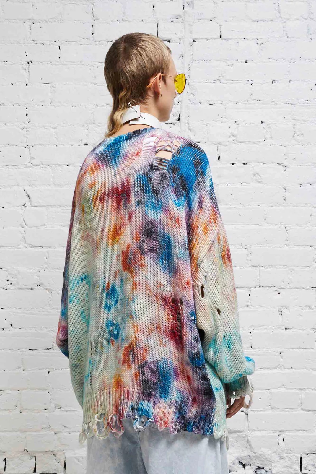 R13 Printed Tie-Dye Cotton Knit Cardigan in Multicolor