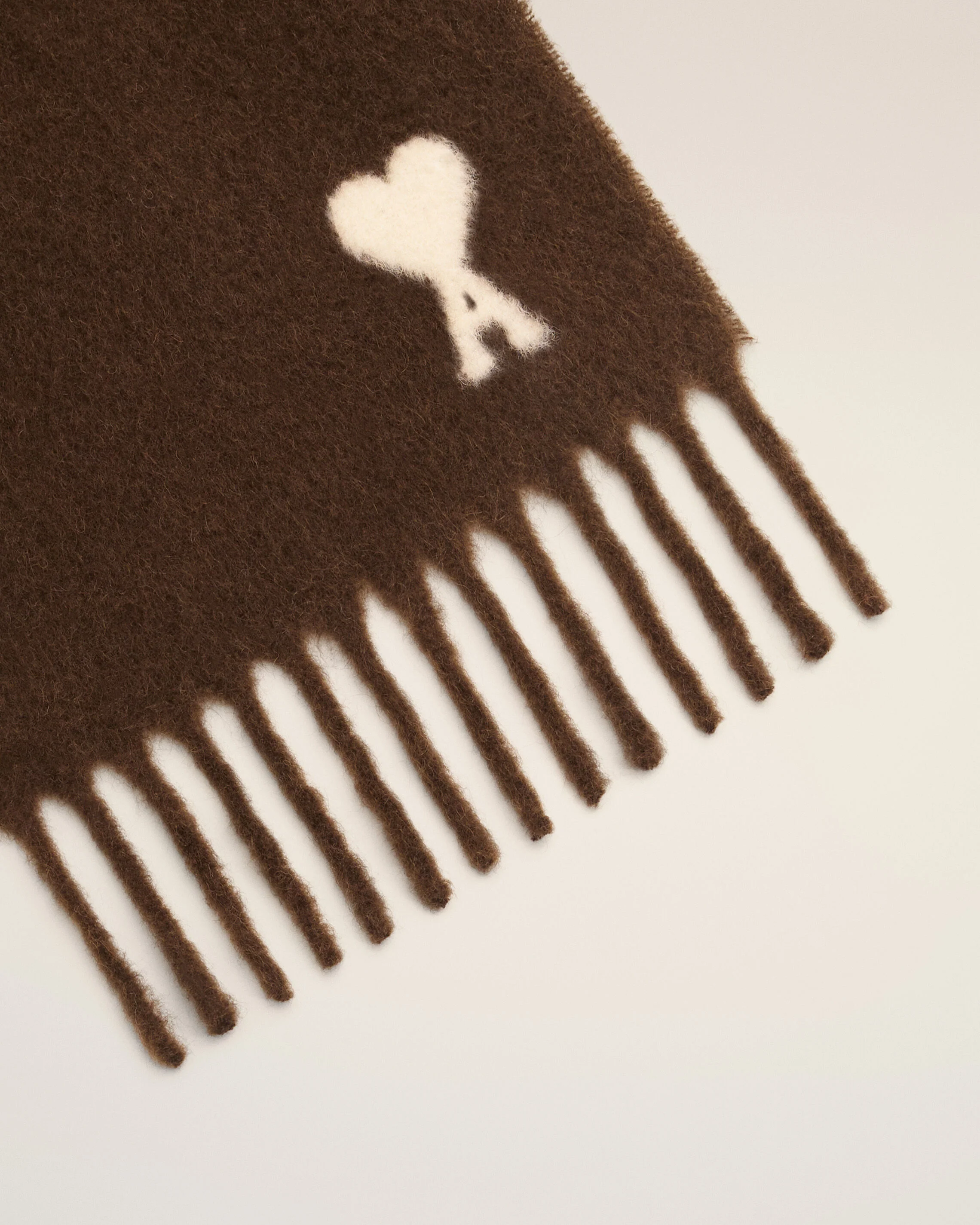 AMI PARIS de Coeur Wool Scarf in Chocolate Brown
