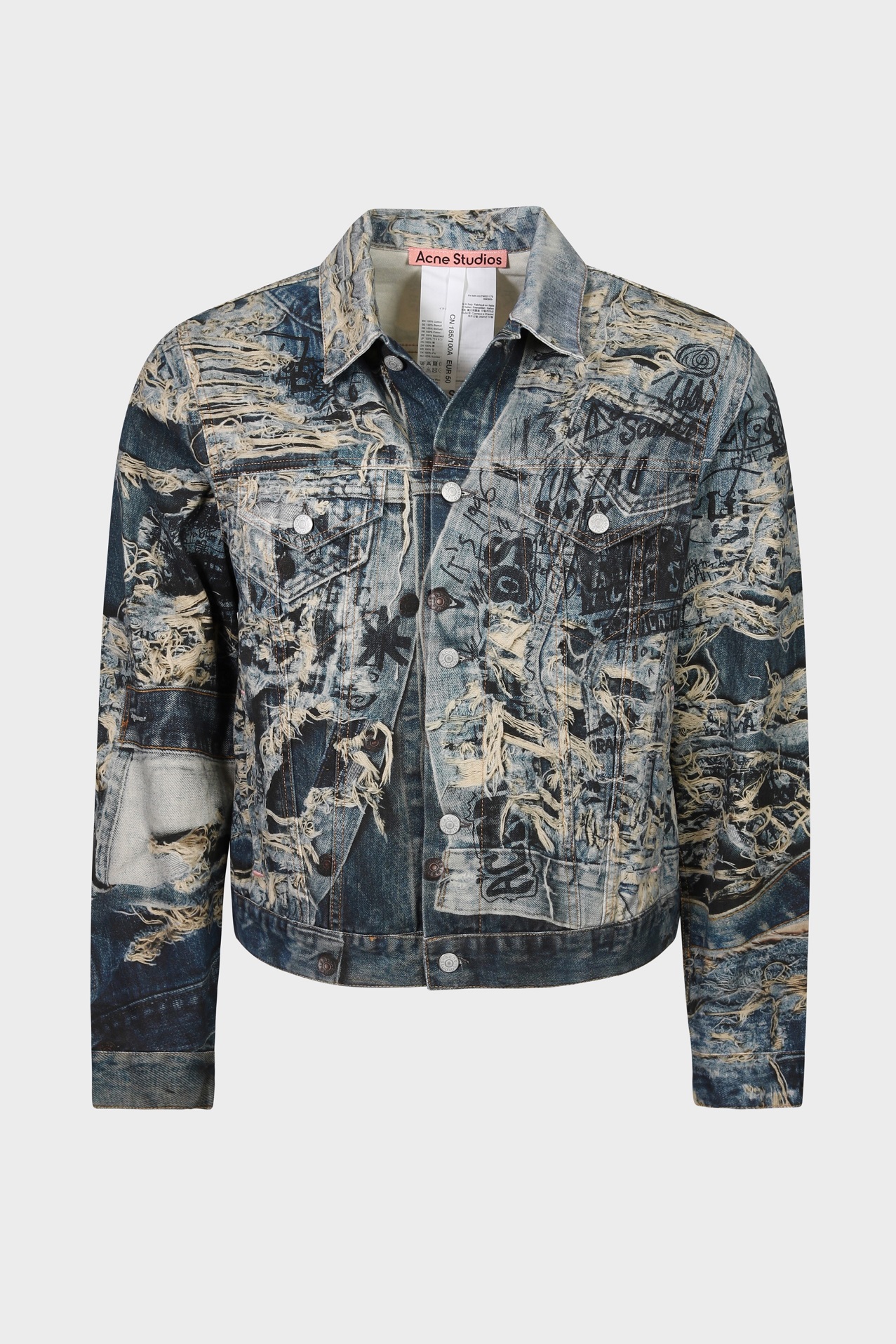 ACNE STUDIOS Printed Denim Jacket in Mid Blue ACNE STUDIOS Printed Denim Jacket in Mid Blue