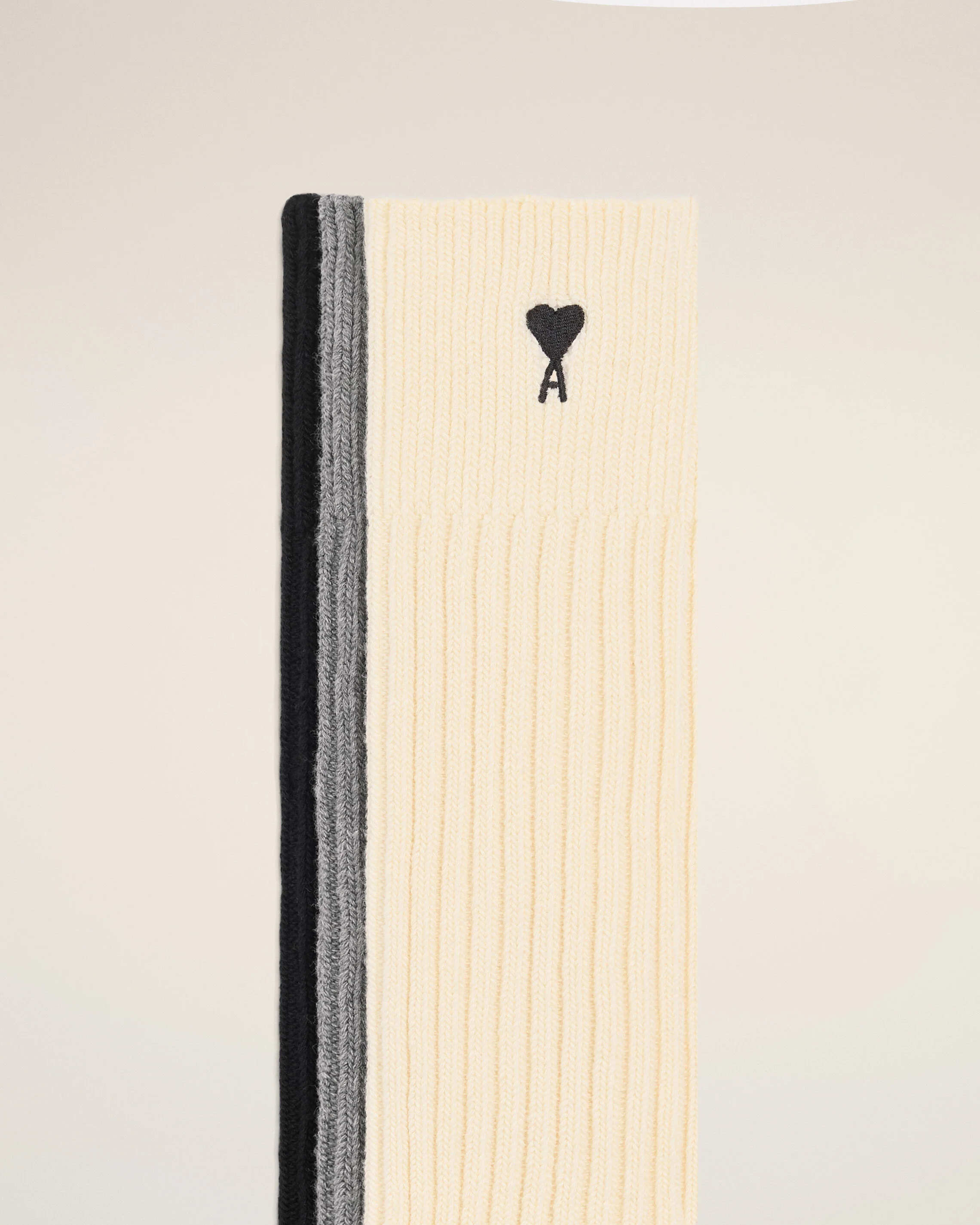 AMI PARIS de Coeur 3 Pack Socks in Off White/Grey/Black