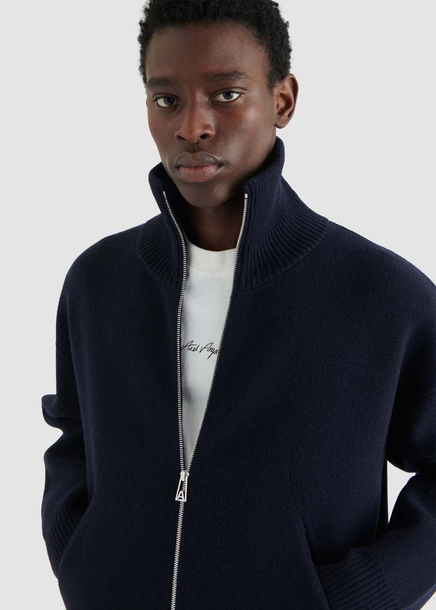 AXEL ARIGATO Heavy Knit Zip Jacket in Navy