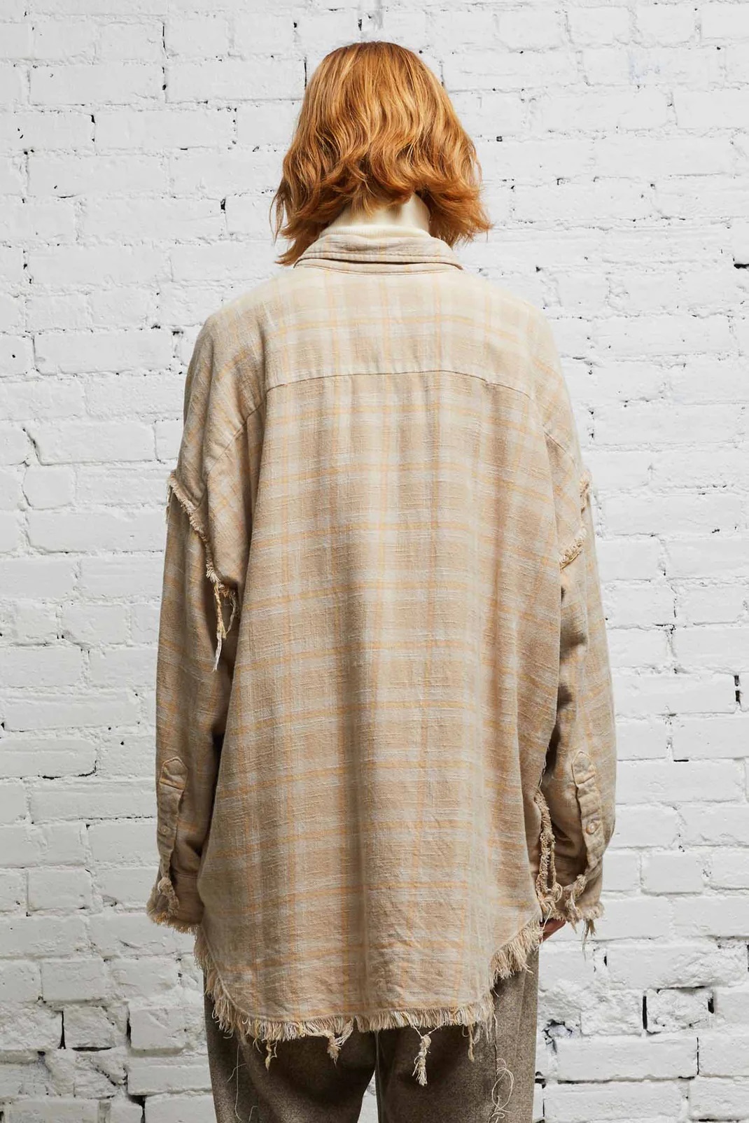 R13 Shredded Seam Shirt in Khaki Overdye Plaid