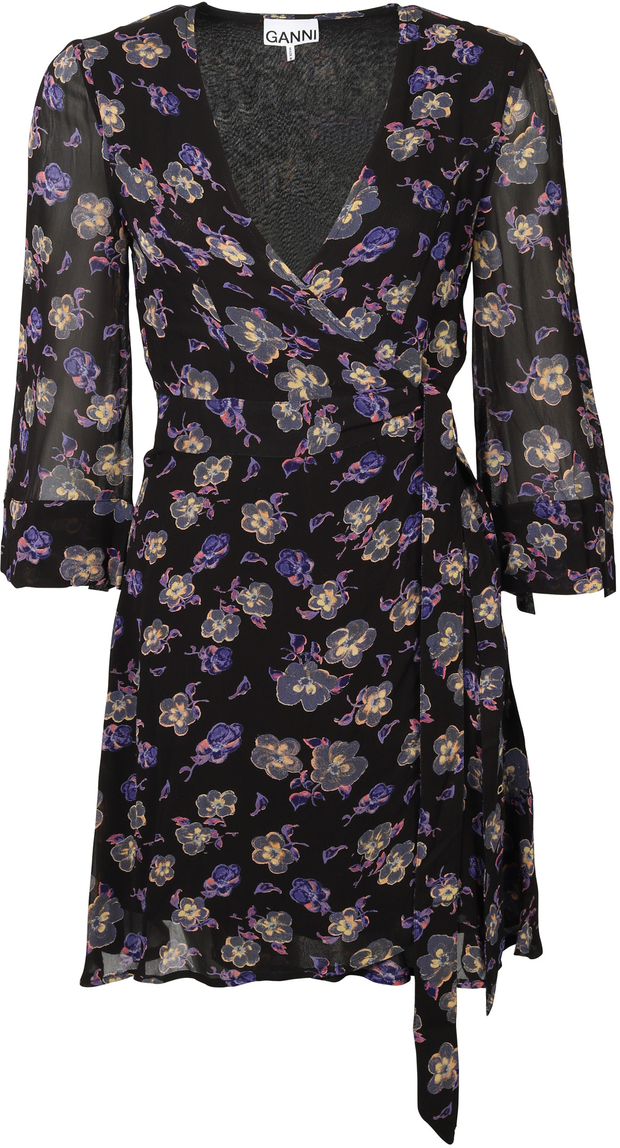 Ganni Wrap Dress Black Floral