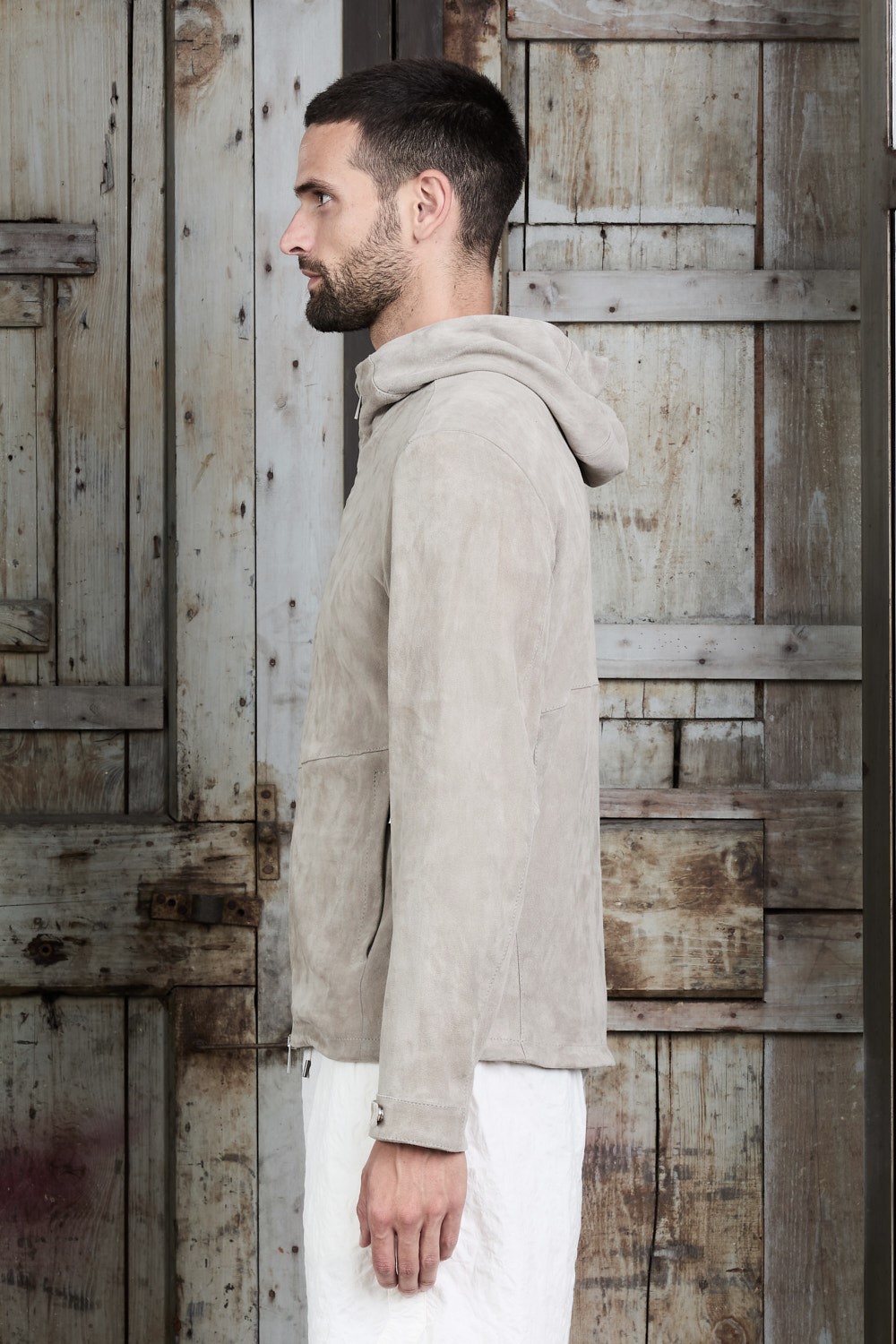 Giorgio Brato Hooded Suede Jacket in Light Olive