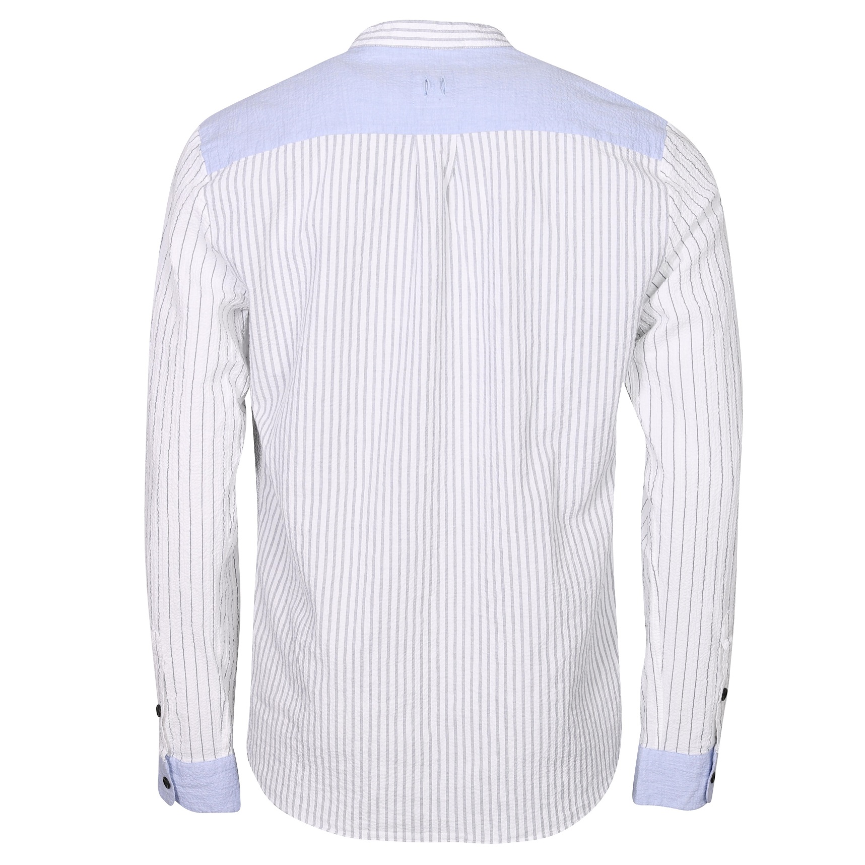 HANNES ROETHER Seersucker Shirt in Grey/White/Blue