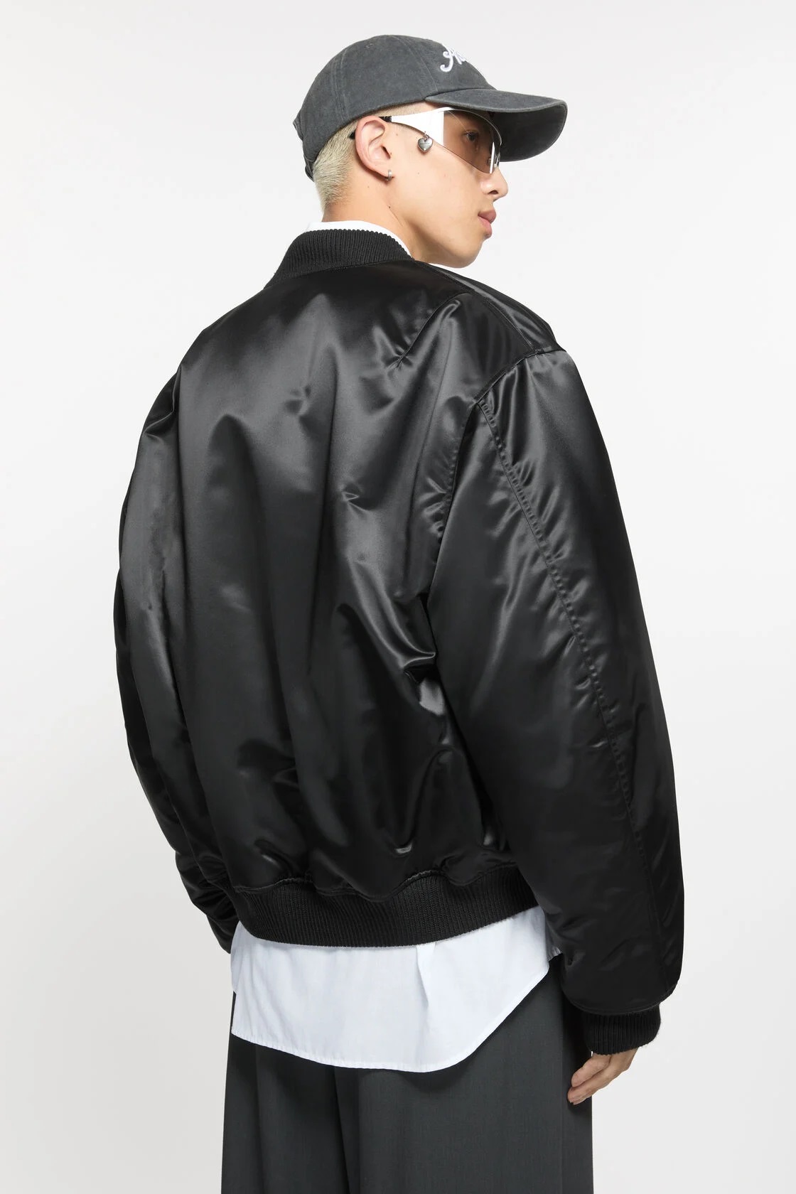 ACNE STUDIOS Shiny Padded Bomber Jacket in Black