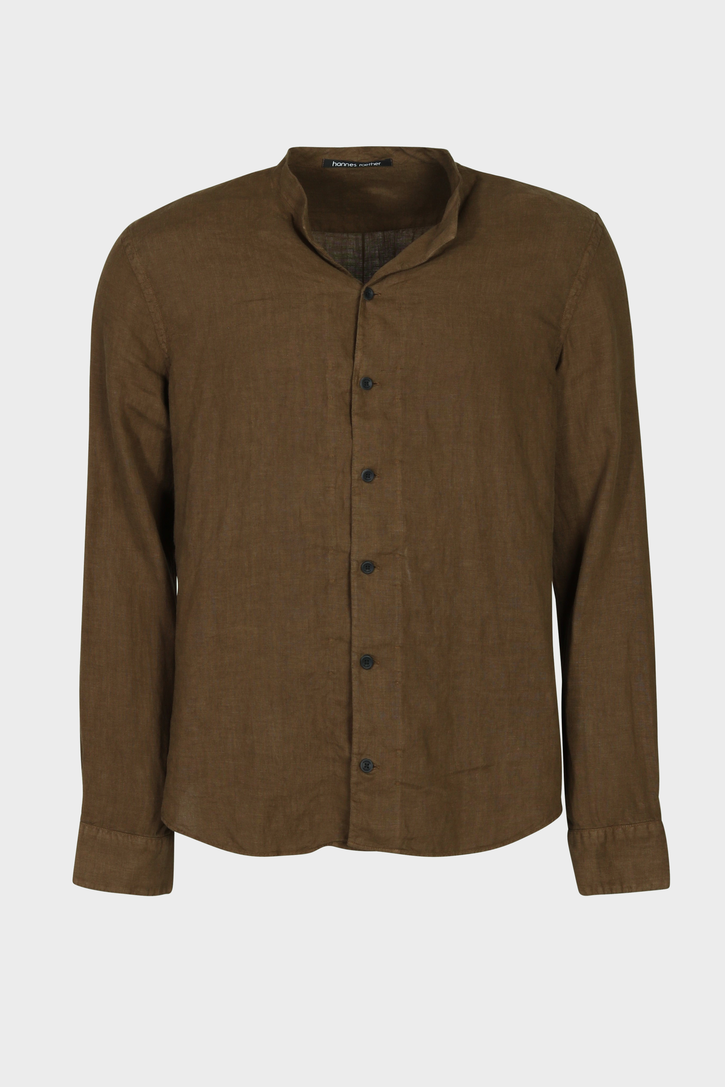 HANNES ROETHER Linen Shirt in Dark Olive