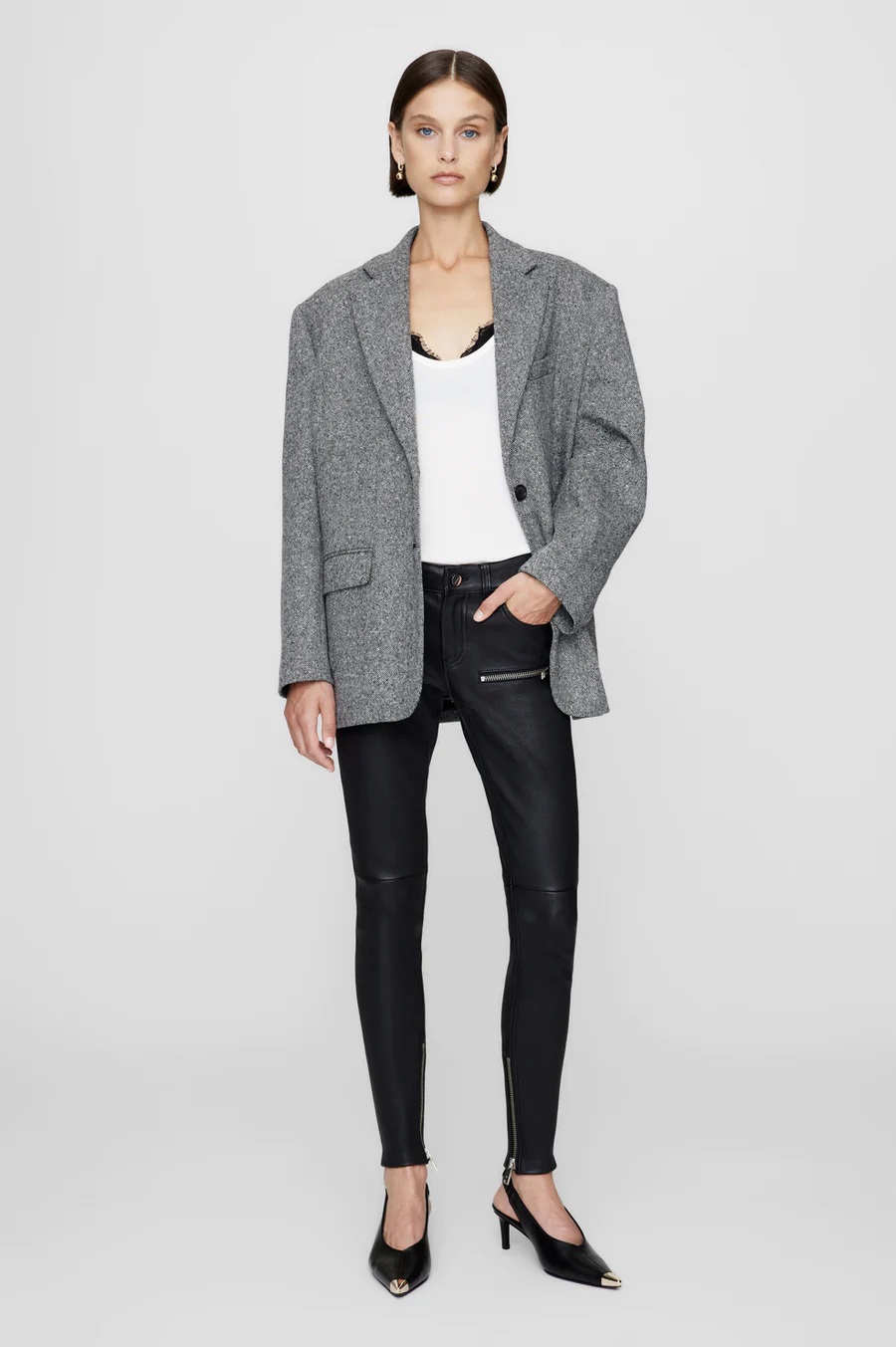 ANINE BING Quinn Wool Blazer in Black/White XS
