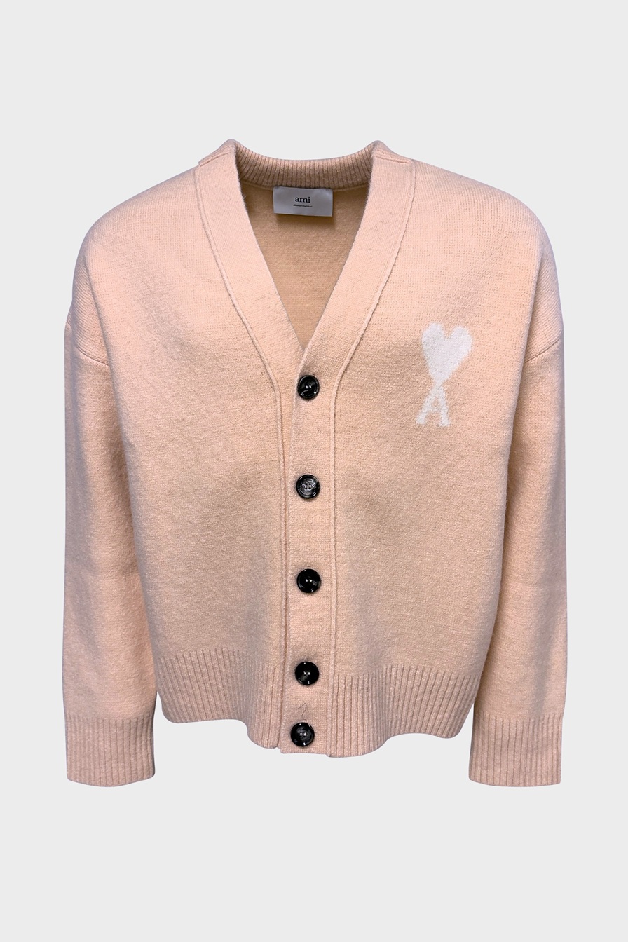 AMI PARIS de Coeur Knit Cardigan in Powder/Off White