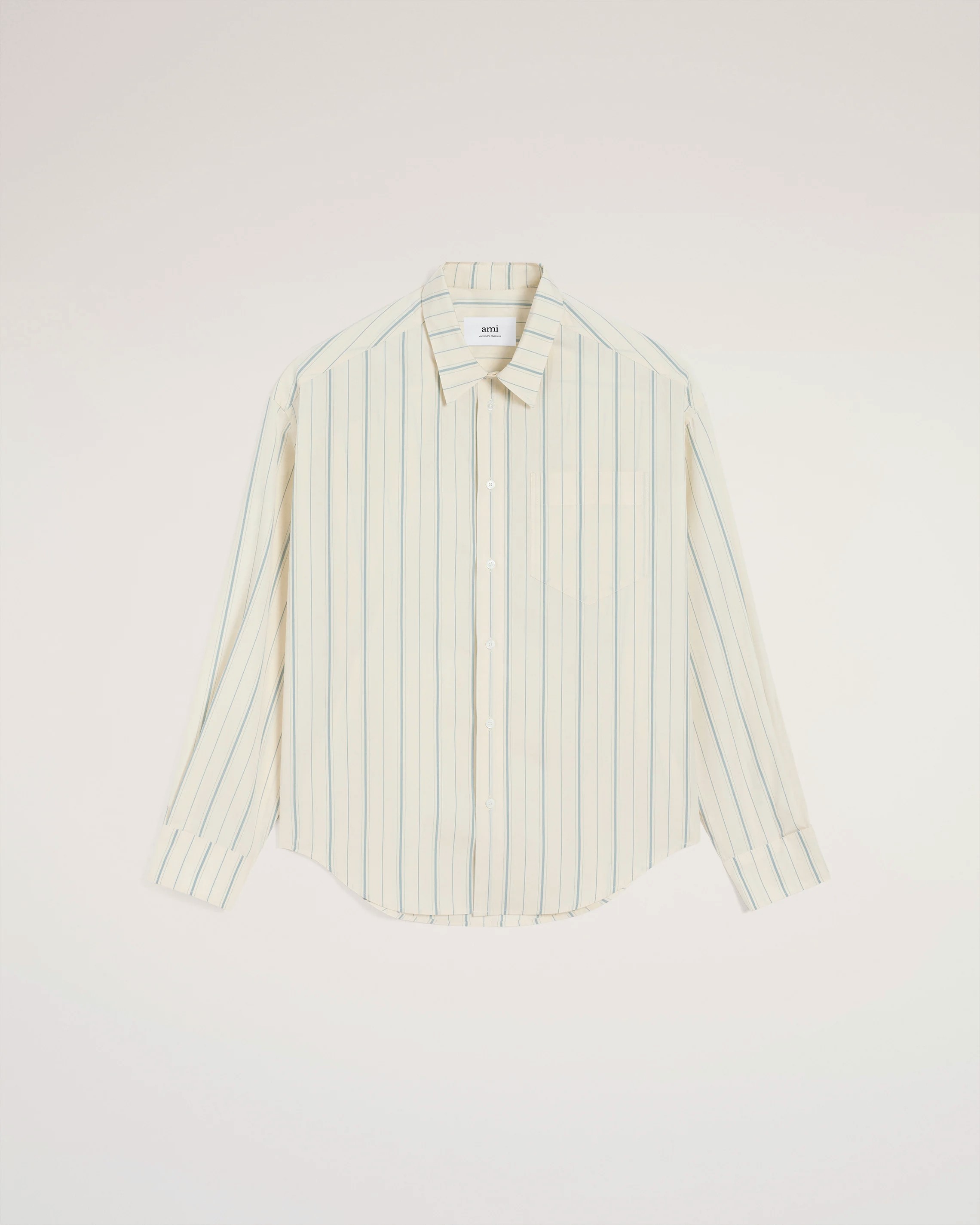 AMI PARIS de Coeur Boxy Shirt in Ivory/Sky Stripes