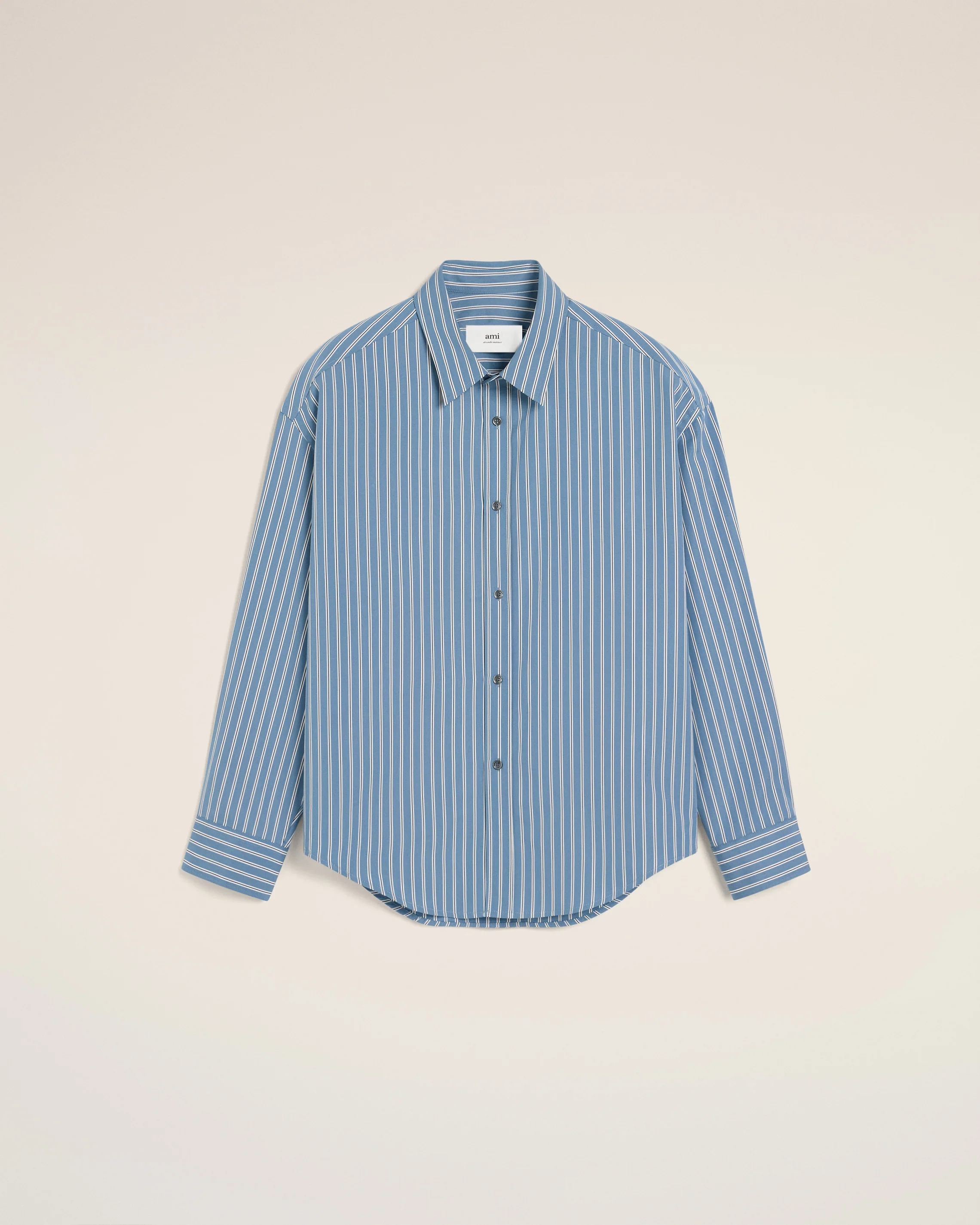 AMI PARIS Boxy Fit Cotton Poplin Shirt in Blue Note/White/Navy 46 AMI PARIS Boxy Fit Cotton Poplin Shirt in Blue Note/White/Navy 56