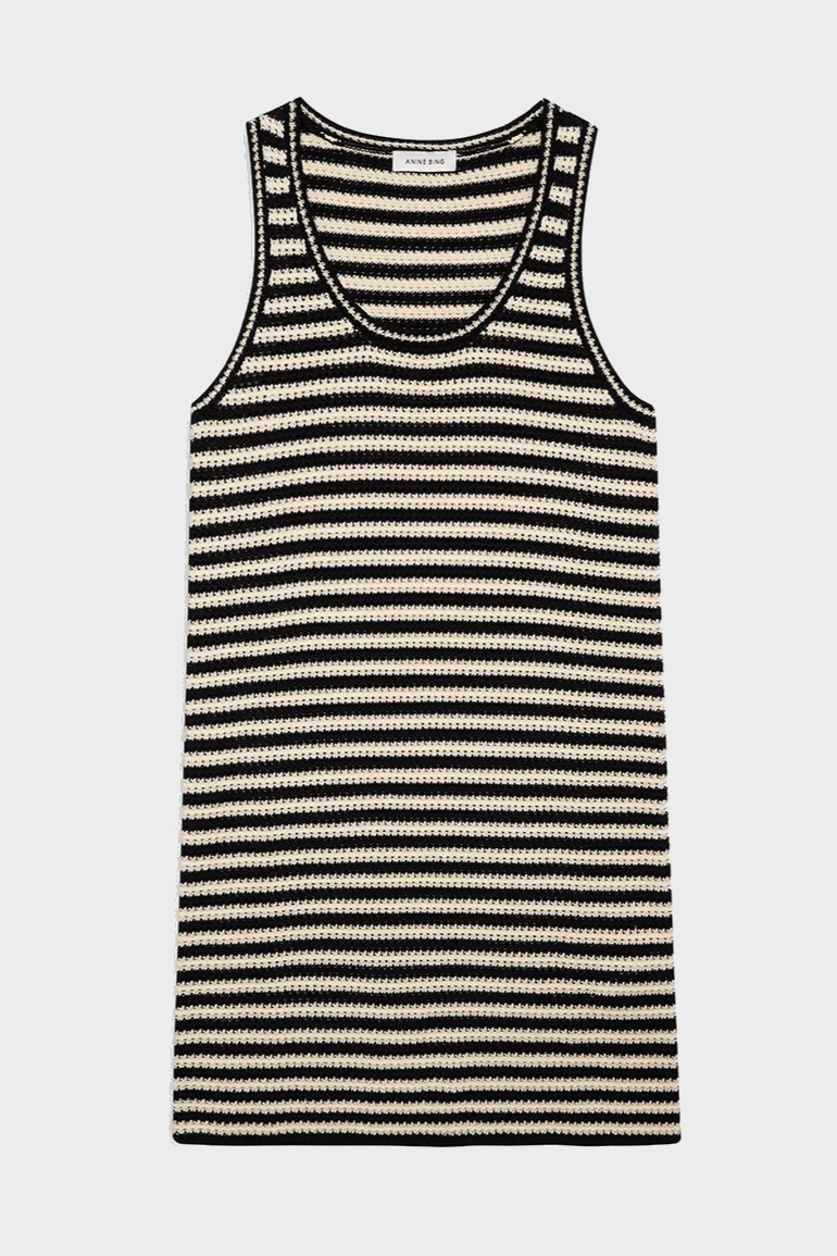ANINE BING Arie Dress in Black & Ivory Stripe