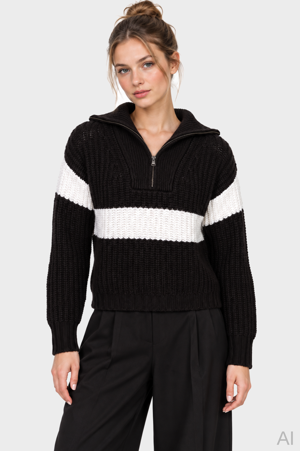 LISA YANG Mavis Cashmere Half Zip Sweater in Dark Oak / Cream