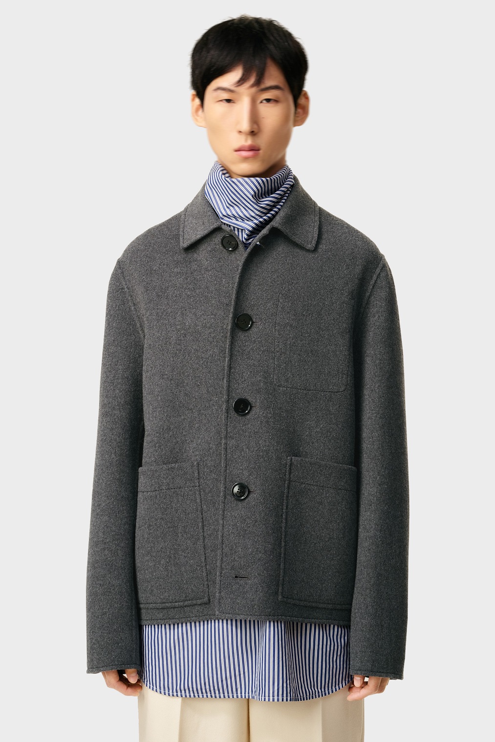 AMI PARIS de Coeur Boxy Fit Wool Jacket in Heather Grey