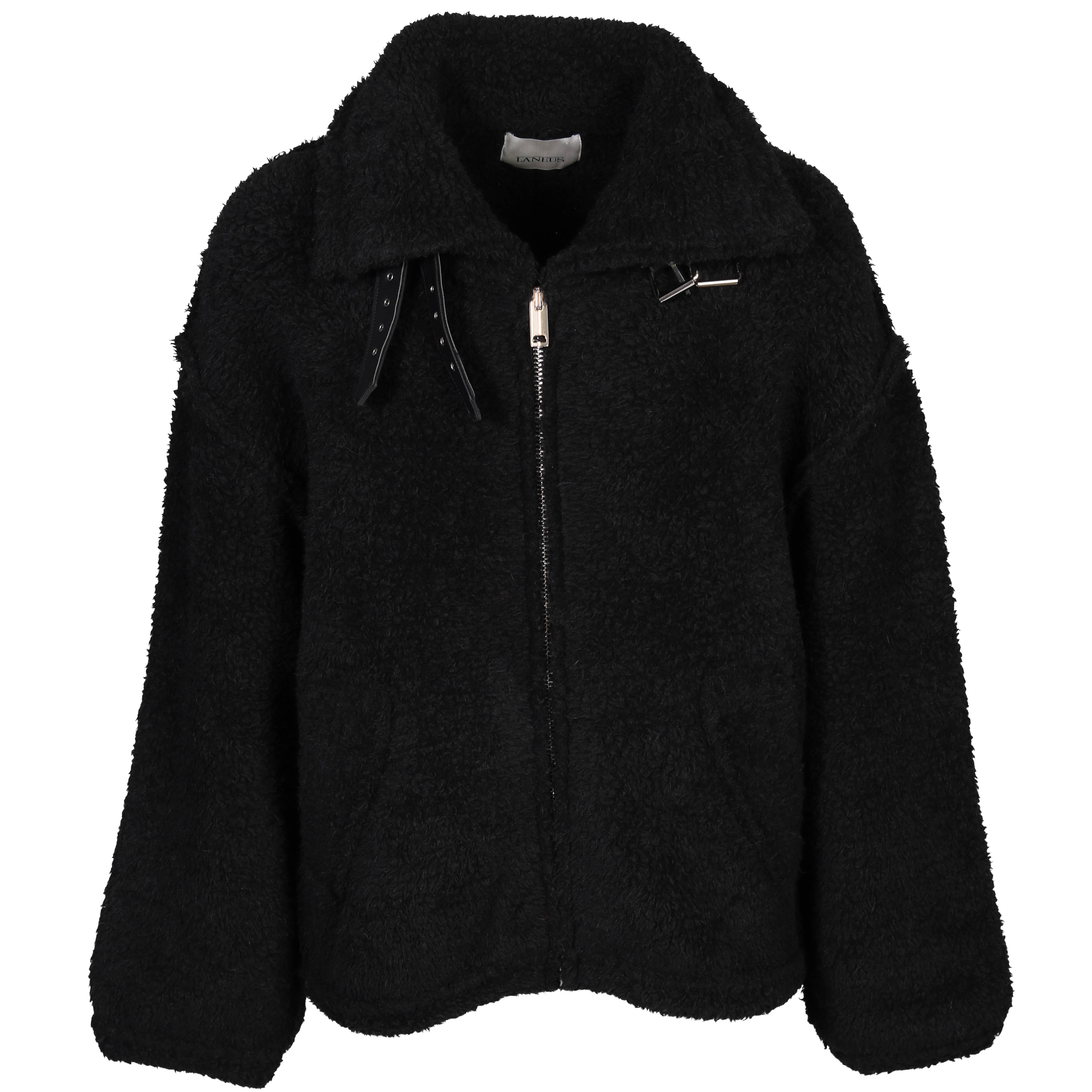 Laneus Croped Teddy Jacket in Black