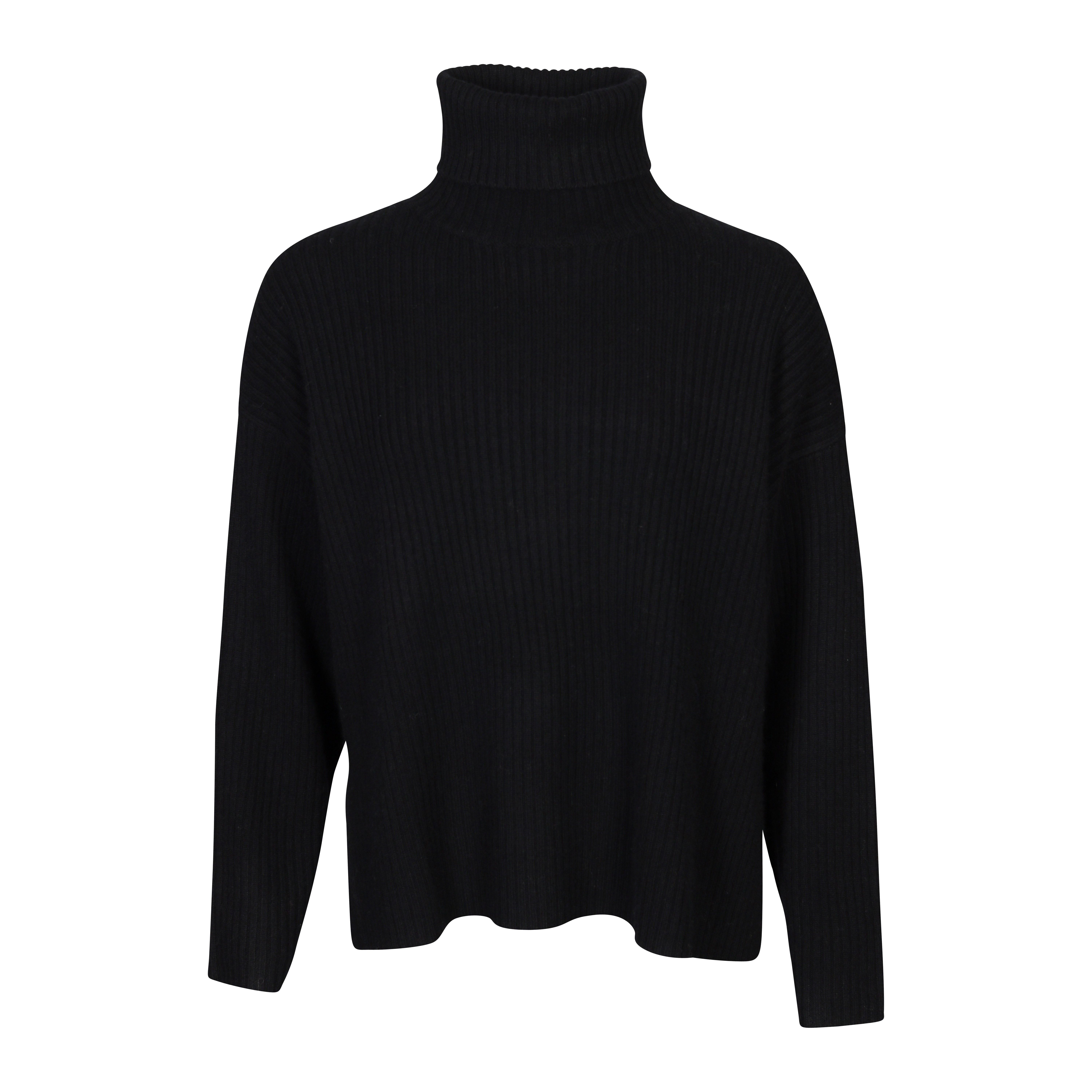 Flona Cashmere Rollneck Rib Pullover in Black