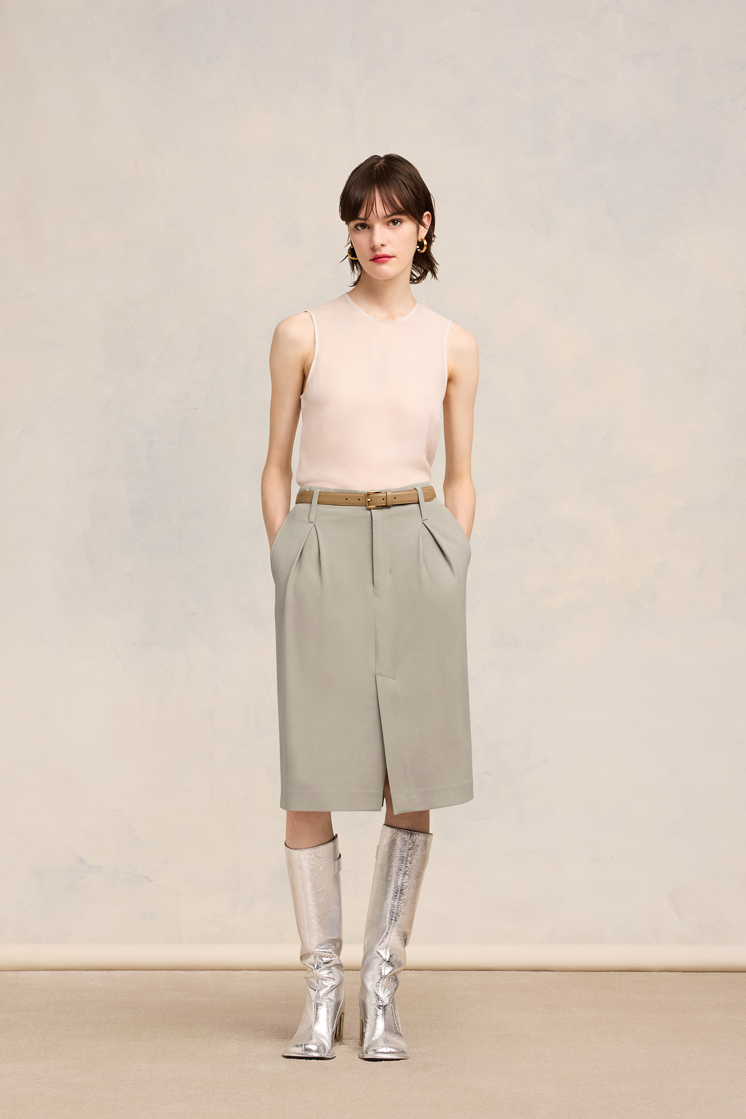 AMI PARIS Pencil Skirt in Light Taupe FR38 / DE36