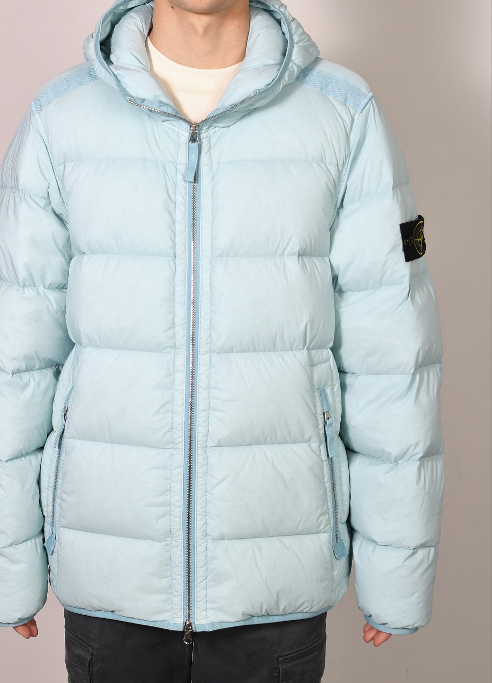 STONE ISLAND Hooded Down Jacket in Sky Blue