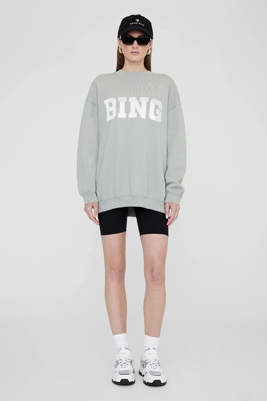 ANINE BING Tyler Sweatshirt Satin Bing in Sage Green XS