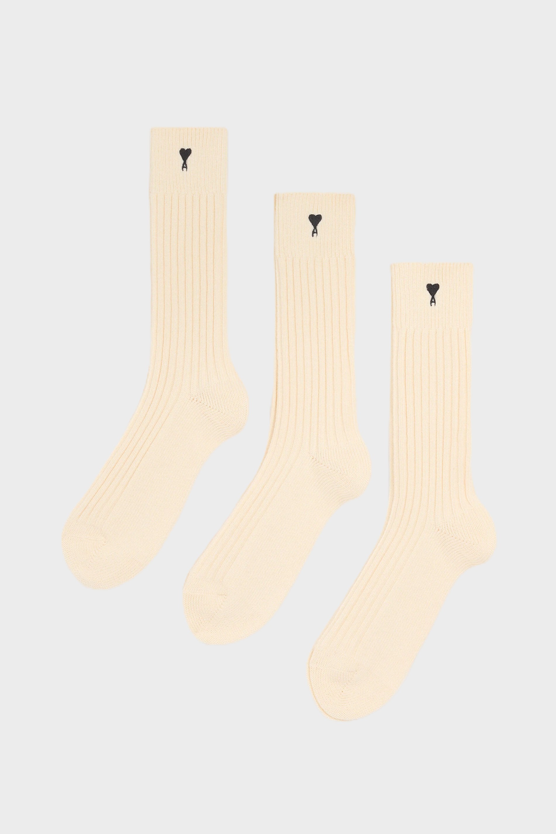 AMI PARIS de Coeur 3 Pack Socks in Off White/Black
